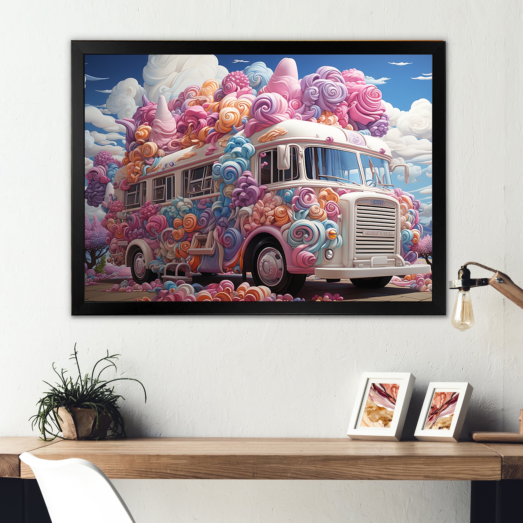 Pastel Ice Cream Van 70s - Car Van Canvas Wall Art
