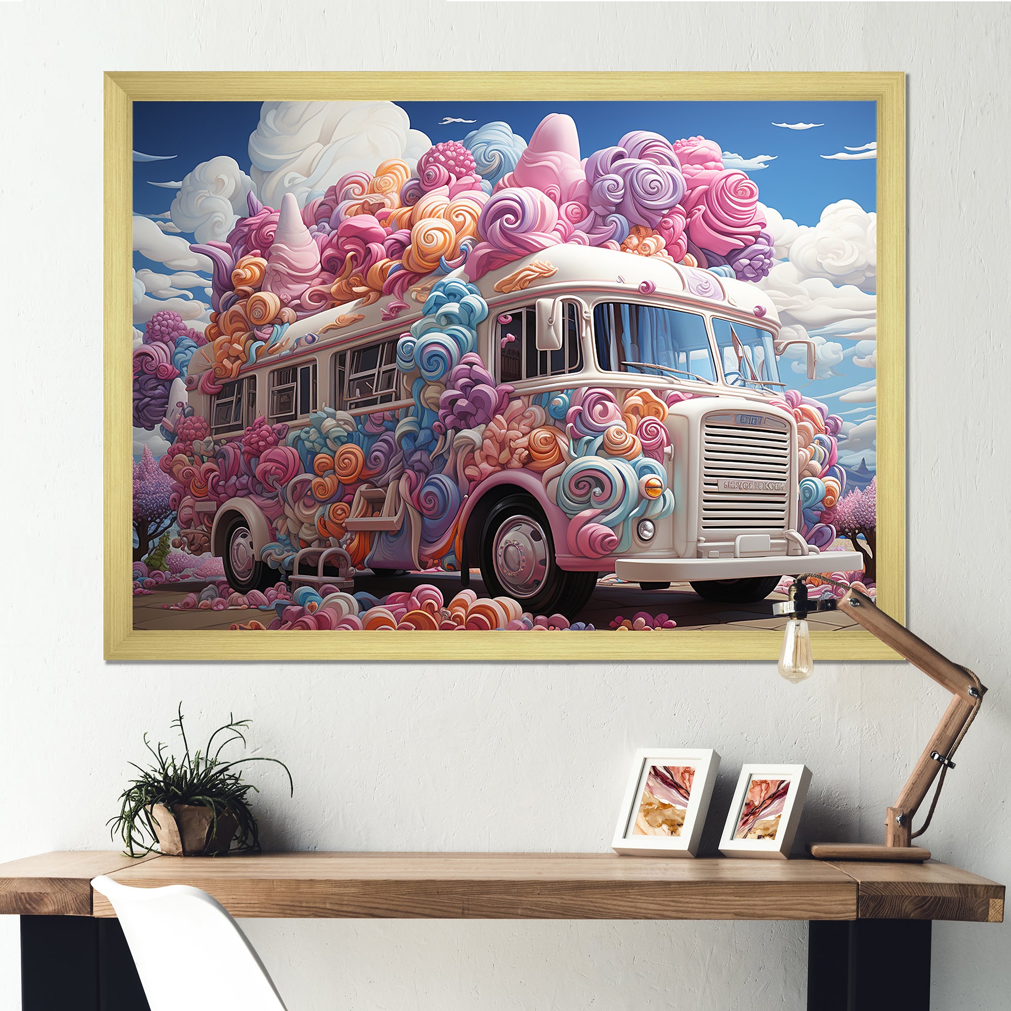 Pastel Ice Cream Van 70s - Car Van Canvas Wall Art
