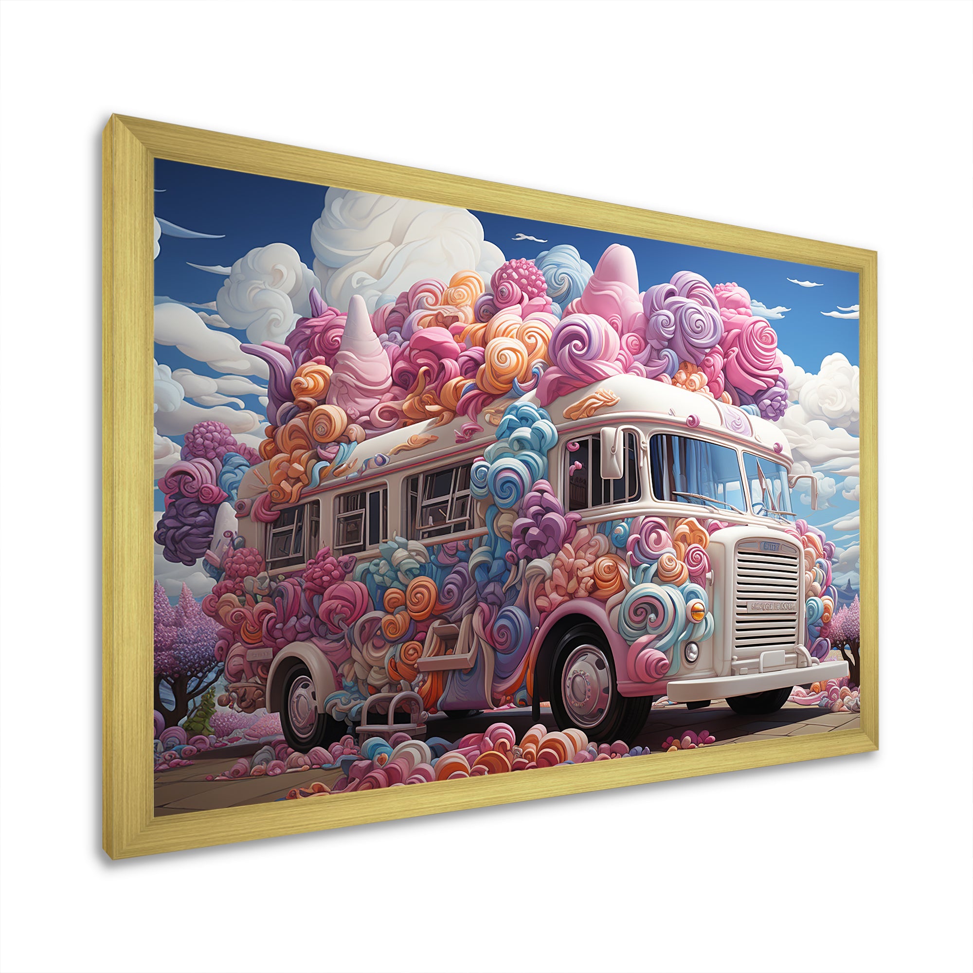 Pastel Ice Cream Van 70s - Car Van Canvas Wall Art