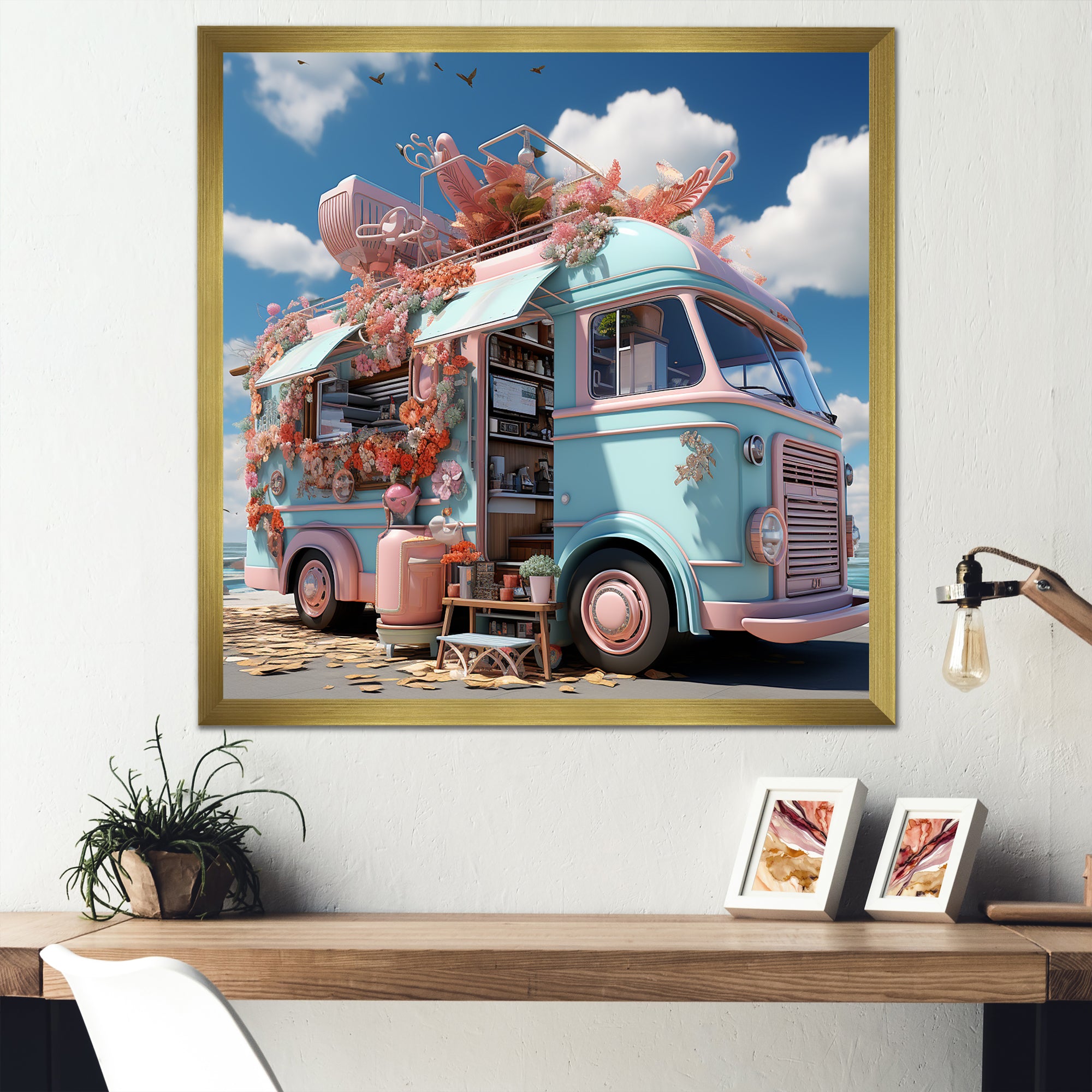 Pastel Ice Cream Truck I - Car Van Canvas Wall Art