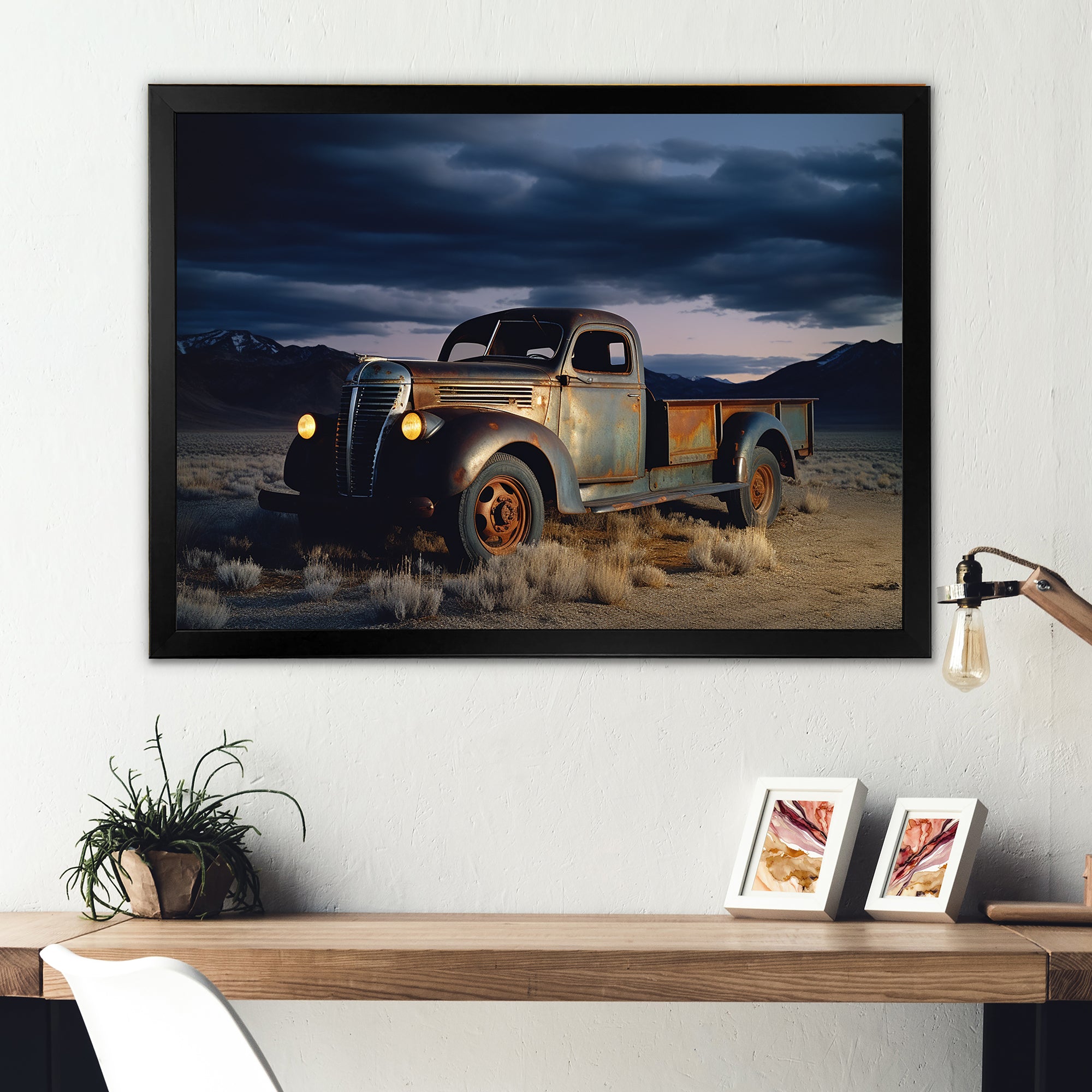 Truck Charm In Winter Photography - Pickup Truck Canvas Wall Art
