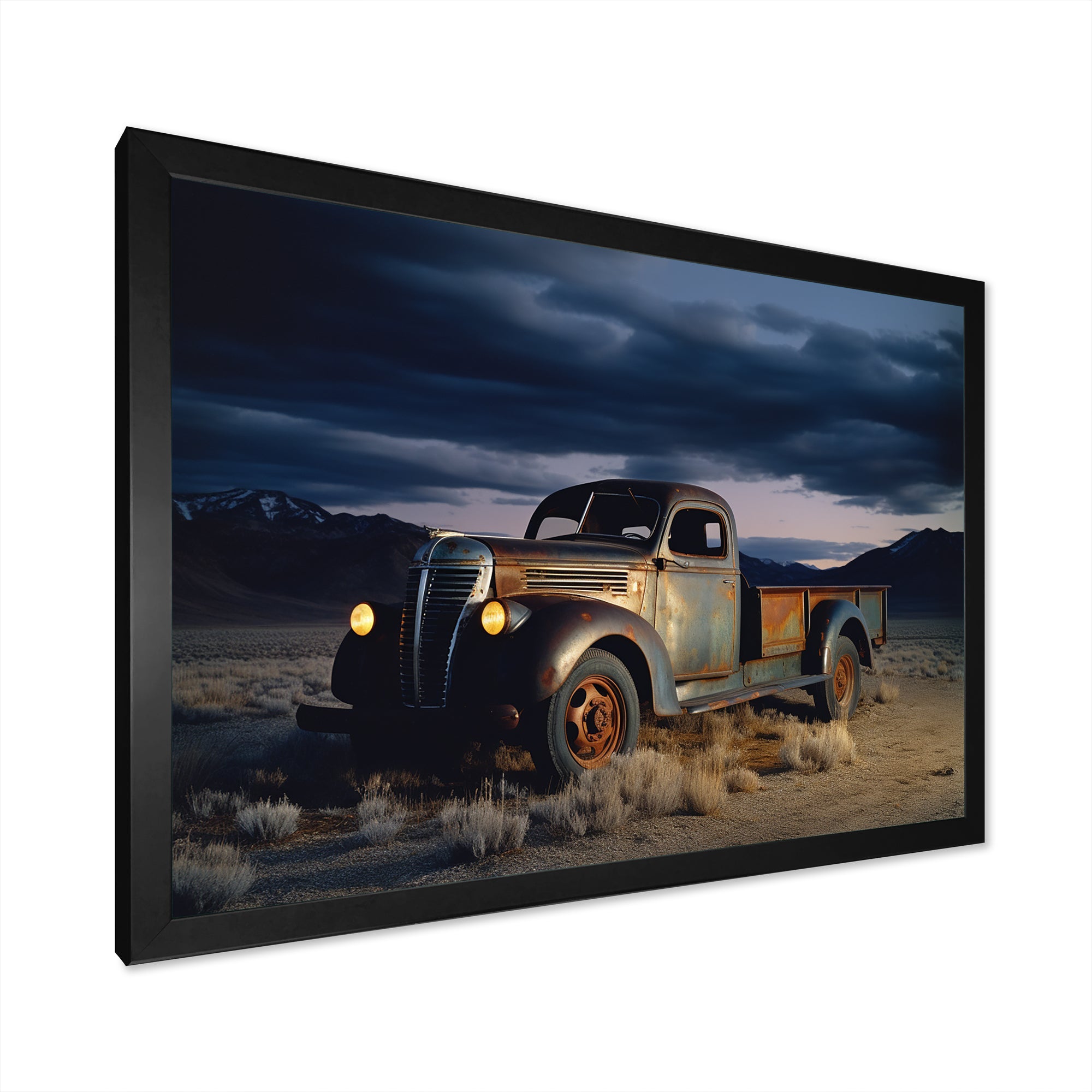 Truck Charm In Winter Photography - Pickup Truck Canvas Wall Art