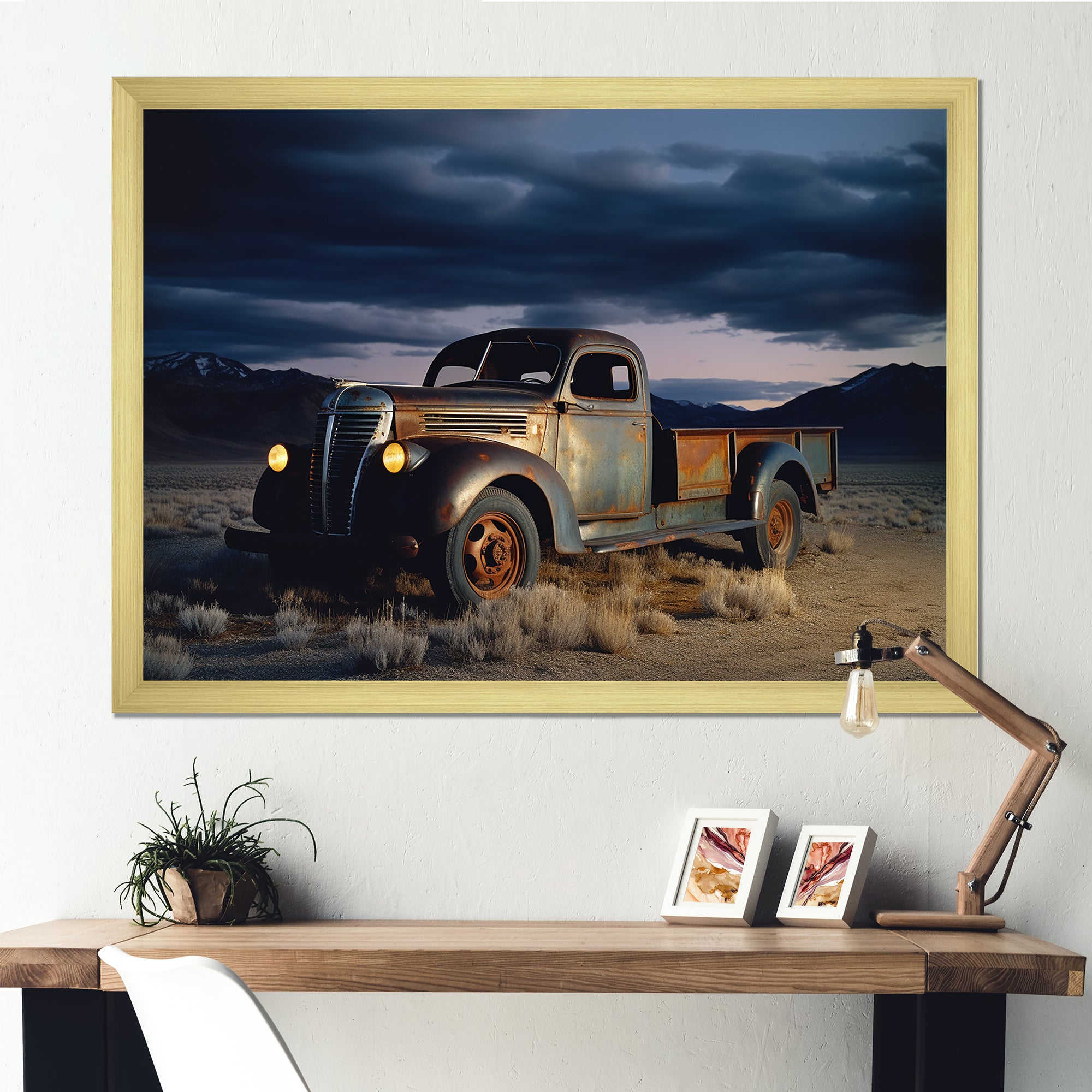 Truck Charm In Winter Photography - Pickup Truck Canvas Wall Art