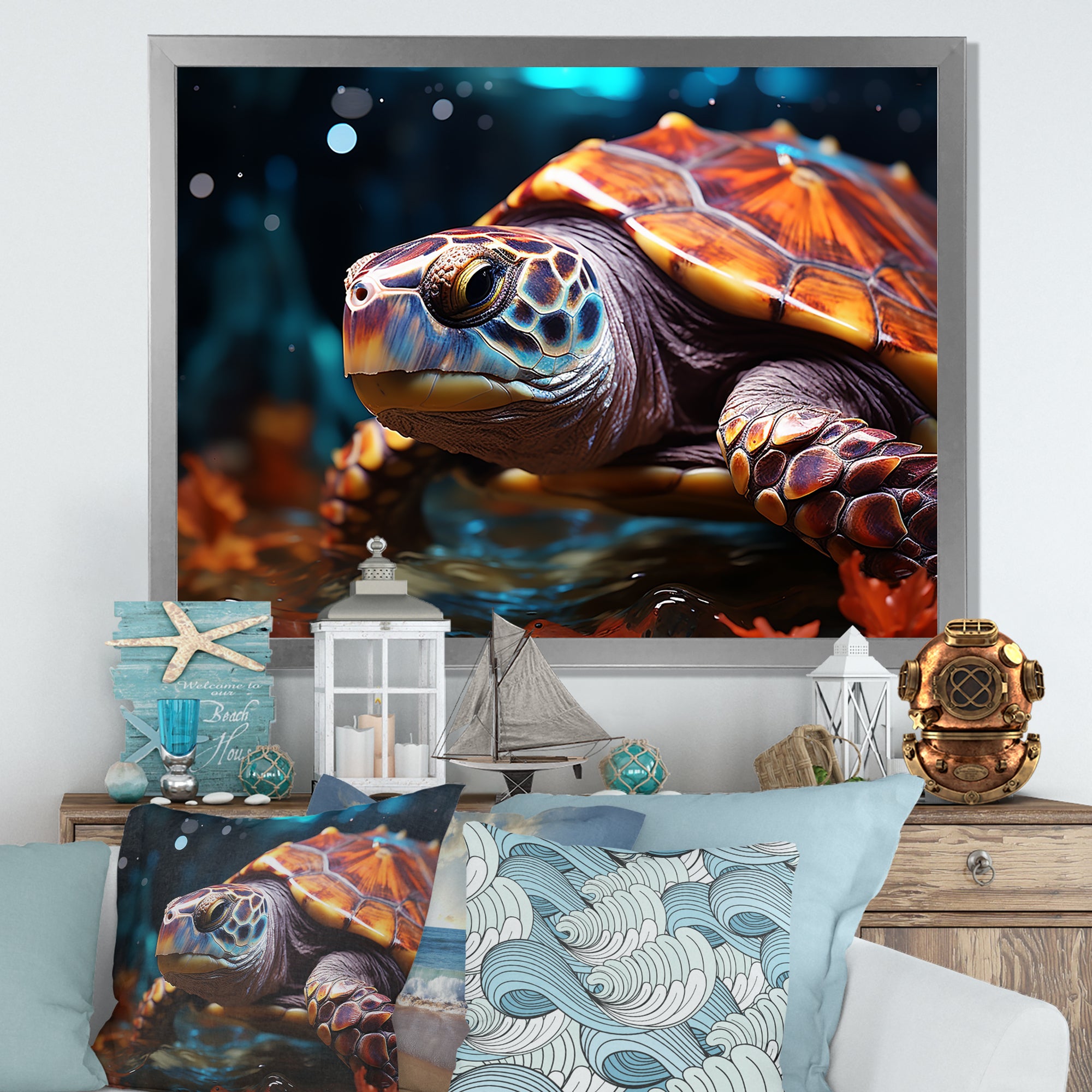 Abstract Aquatic Journey - Turtle Home Decor Art