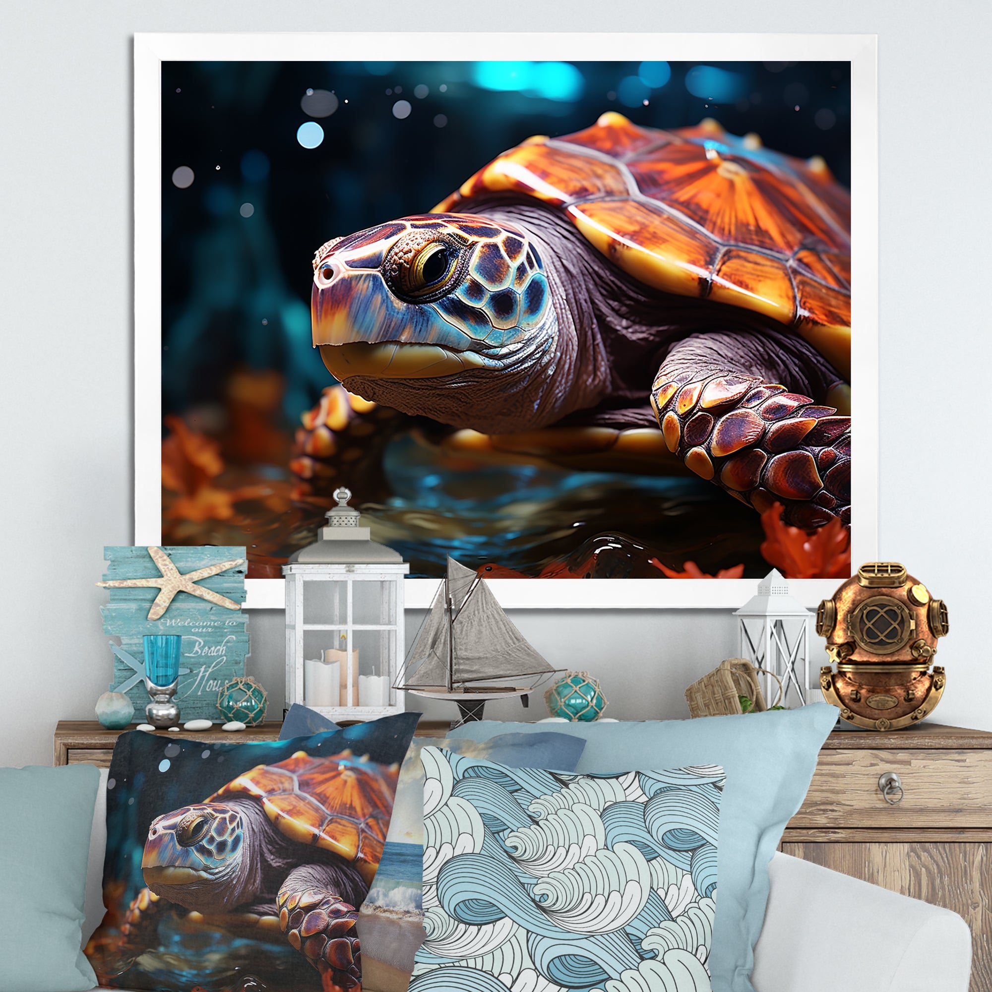 Abstract Aquatic Journey - Turtle Home Decor Art