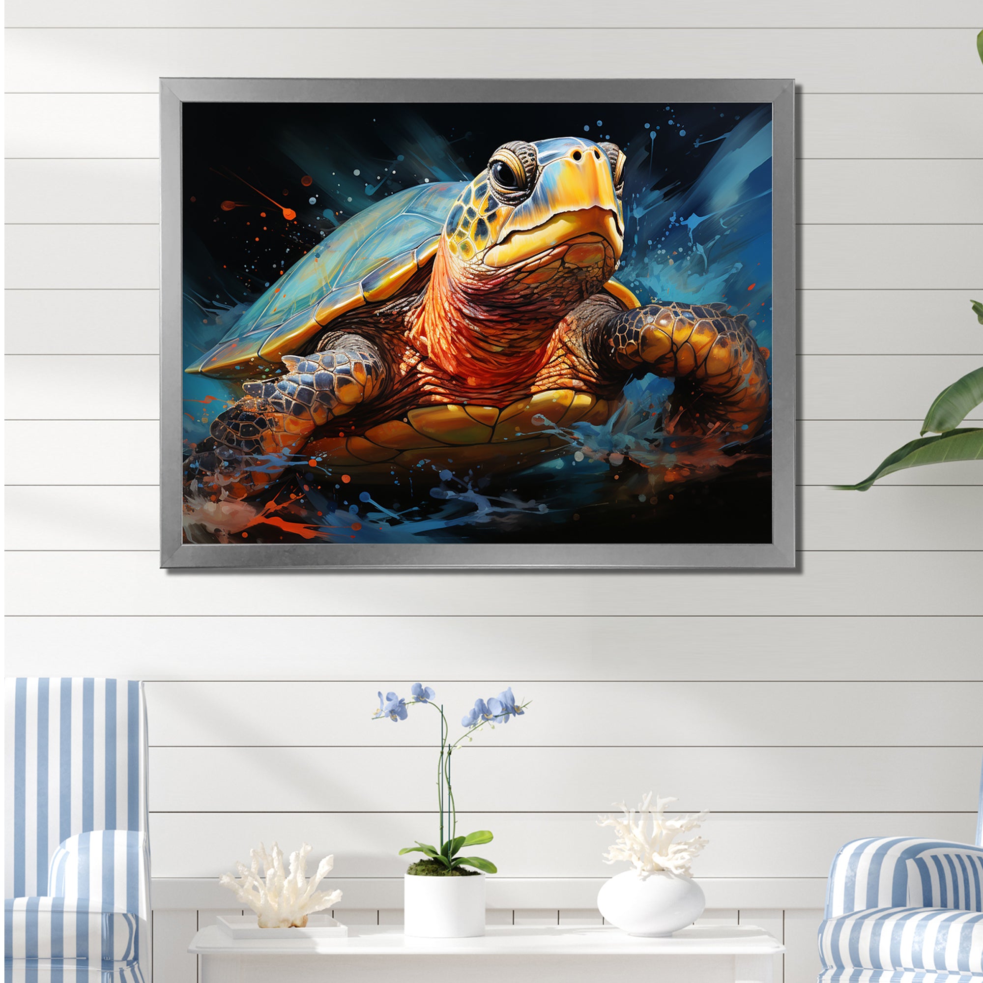 Abstract Representation Of A Turtles Aquatic Jour - Turtle Canvas Wall Art