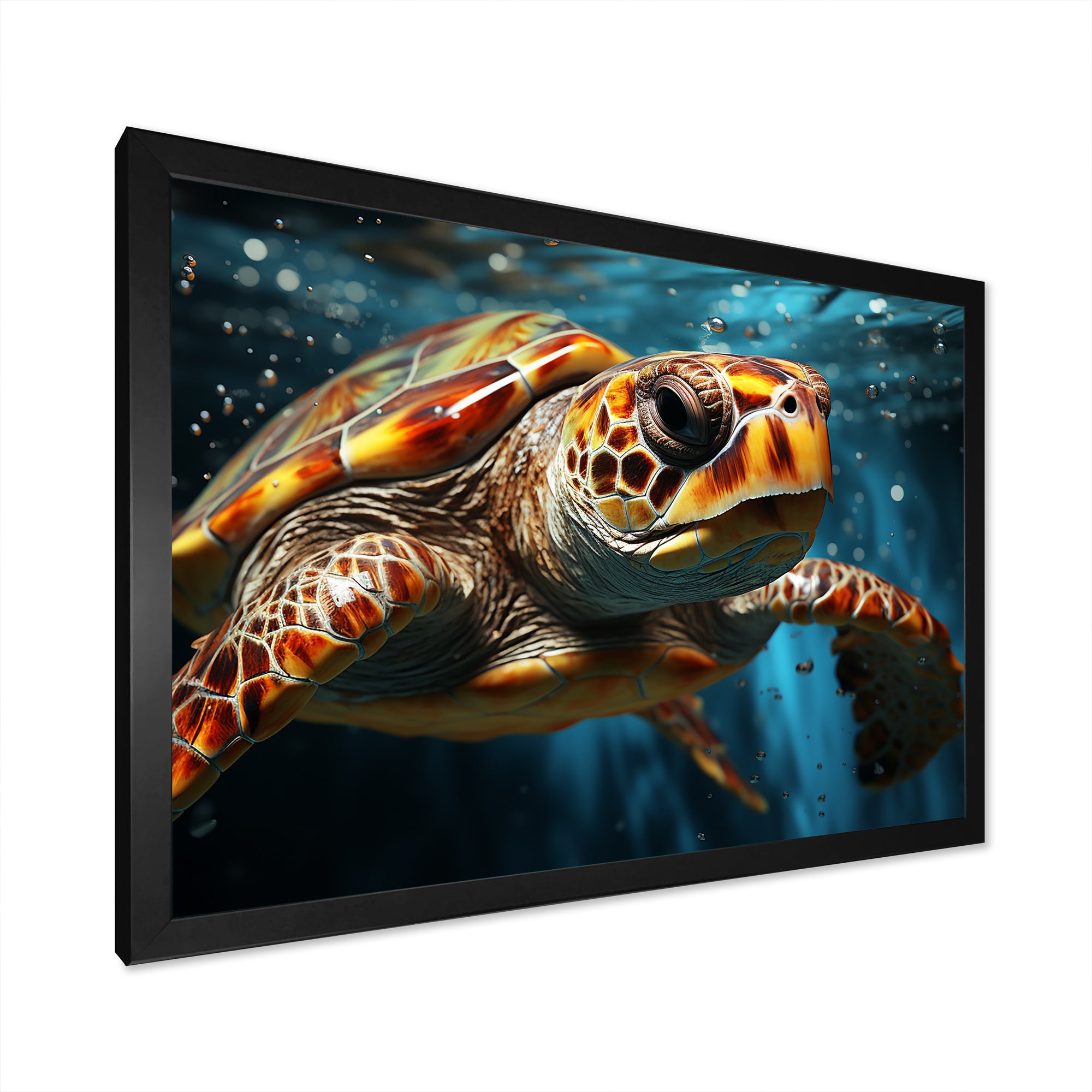 Abstract Representation Of A Turtles Swim - Blue Turtle Wall Art