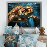 Abstract Representation Of A Turtles Swim - Blue Turtle Wall Art