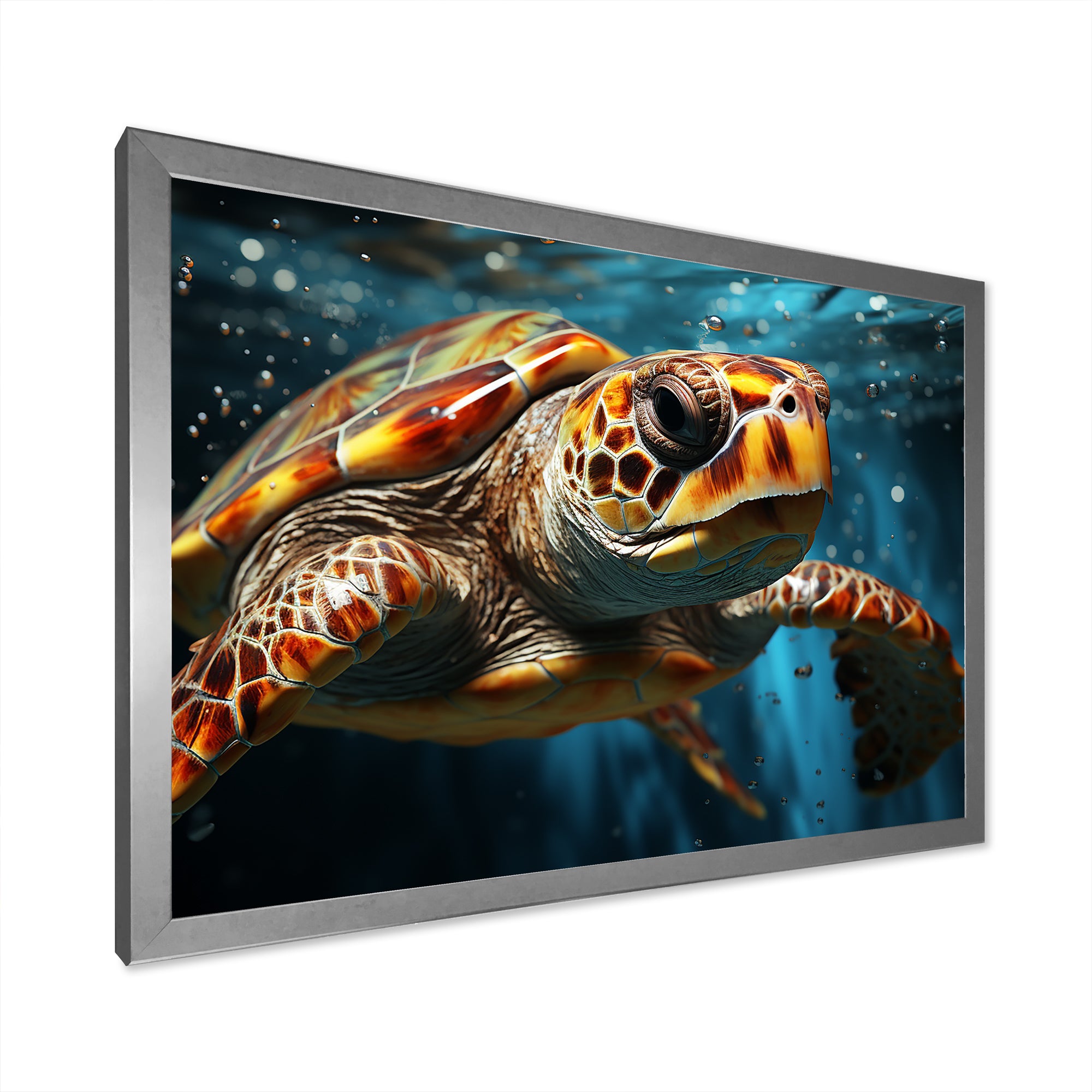 Abstract Representation Of A Turtles Swim - Blue Turtle Wall Art