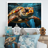 Abstract Representation Of A Turtles Swim - Blue Turtle Wall Art