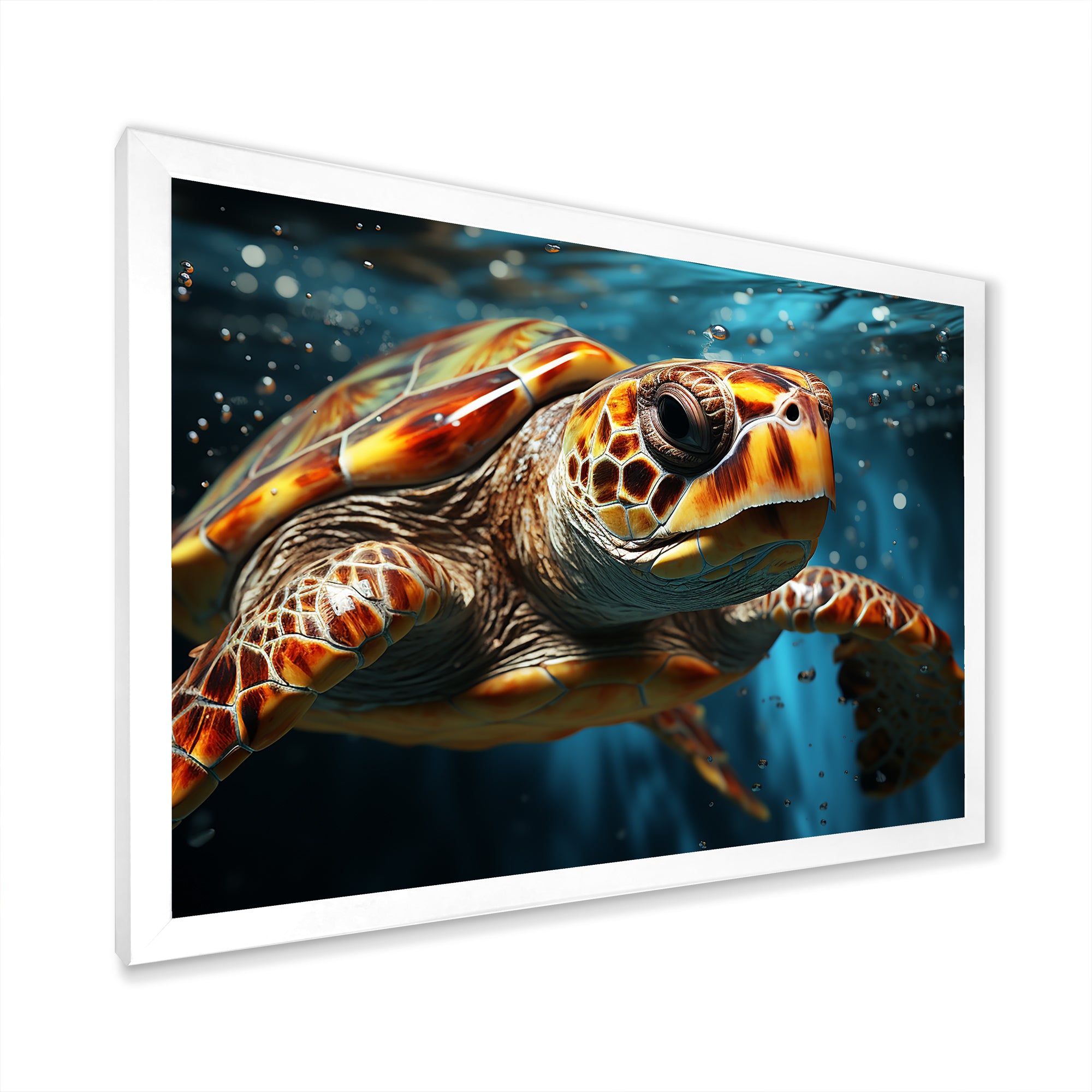 Abstract Representation Of A Turtles Swim - Blue Turtle Wall Art