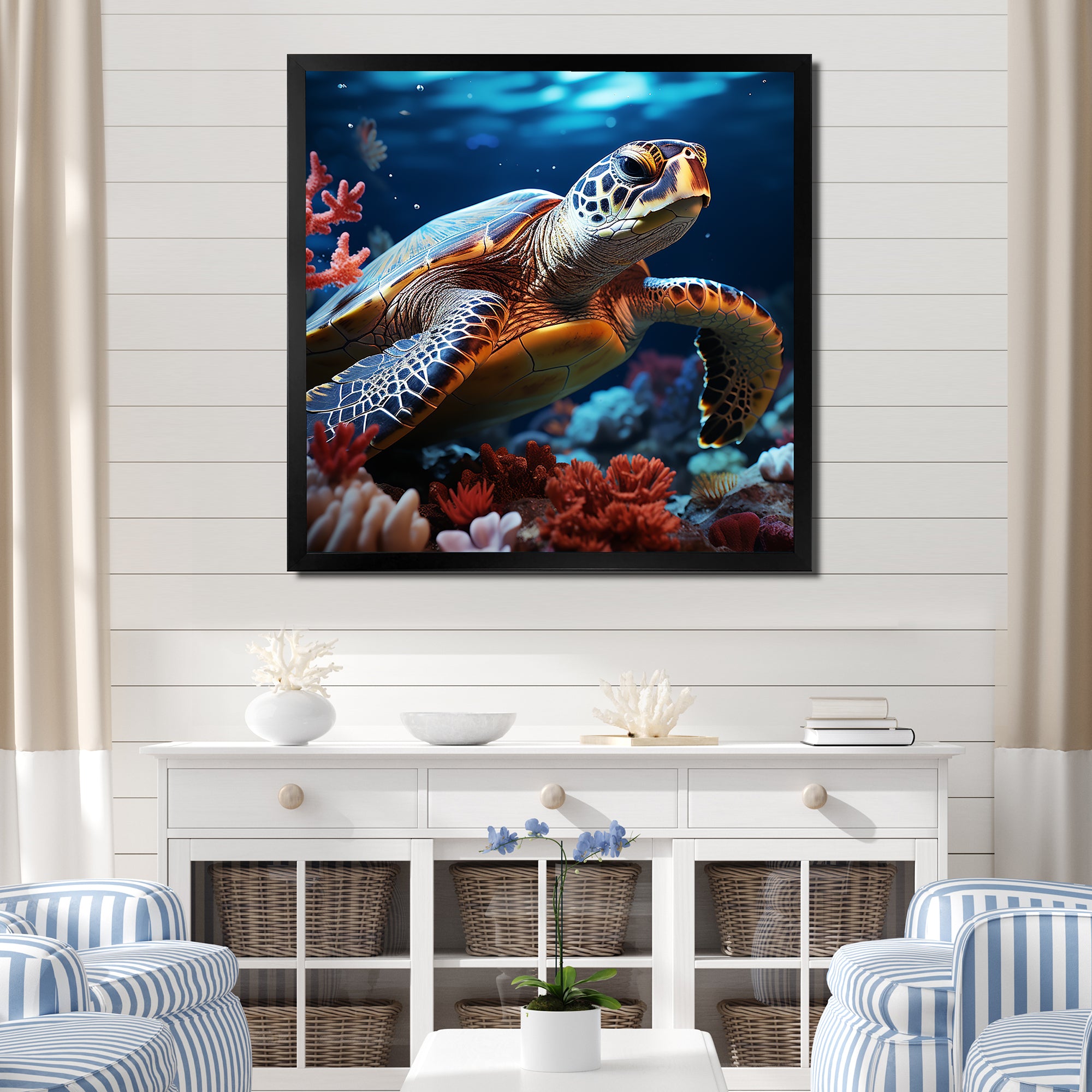 Abstract Serenity - Turtle Framed Canvas Art