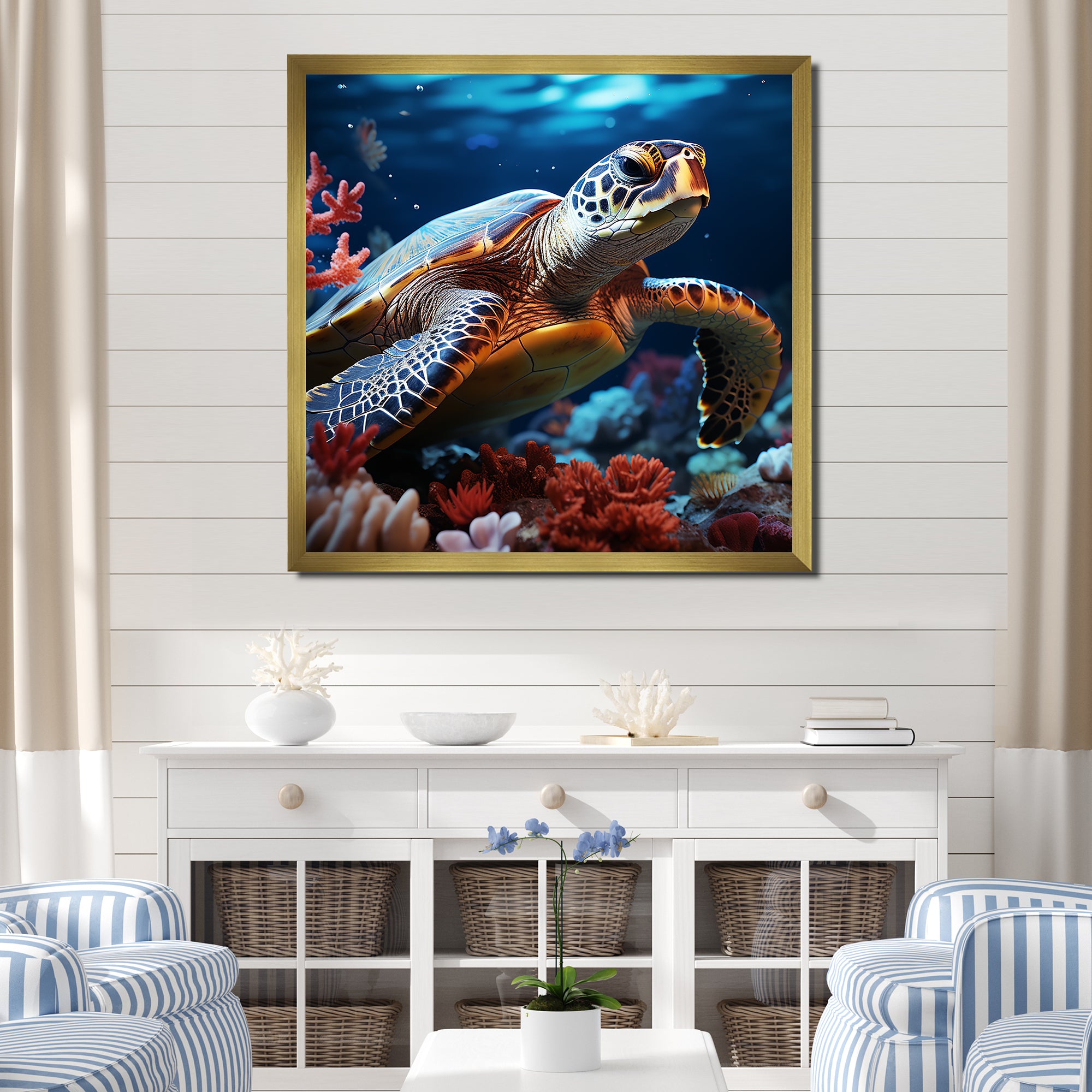 Abstract Serenity - Turtle Framed Canvas Art