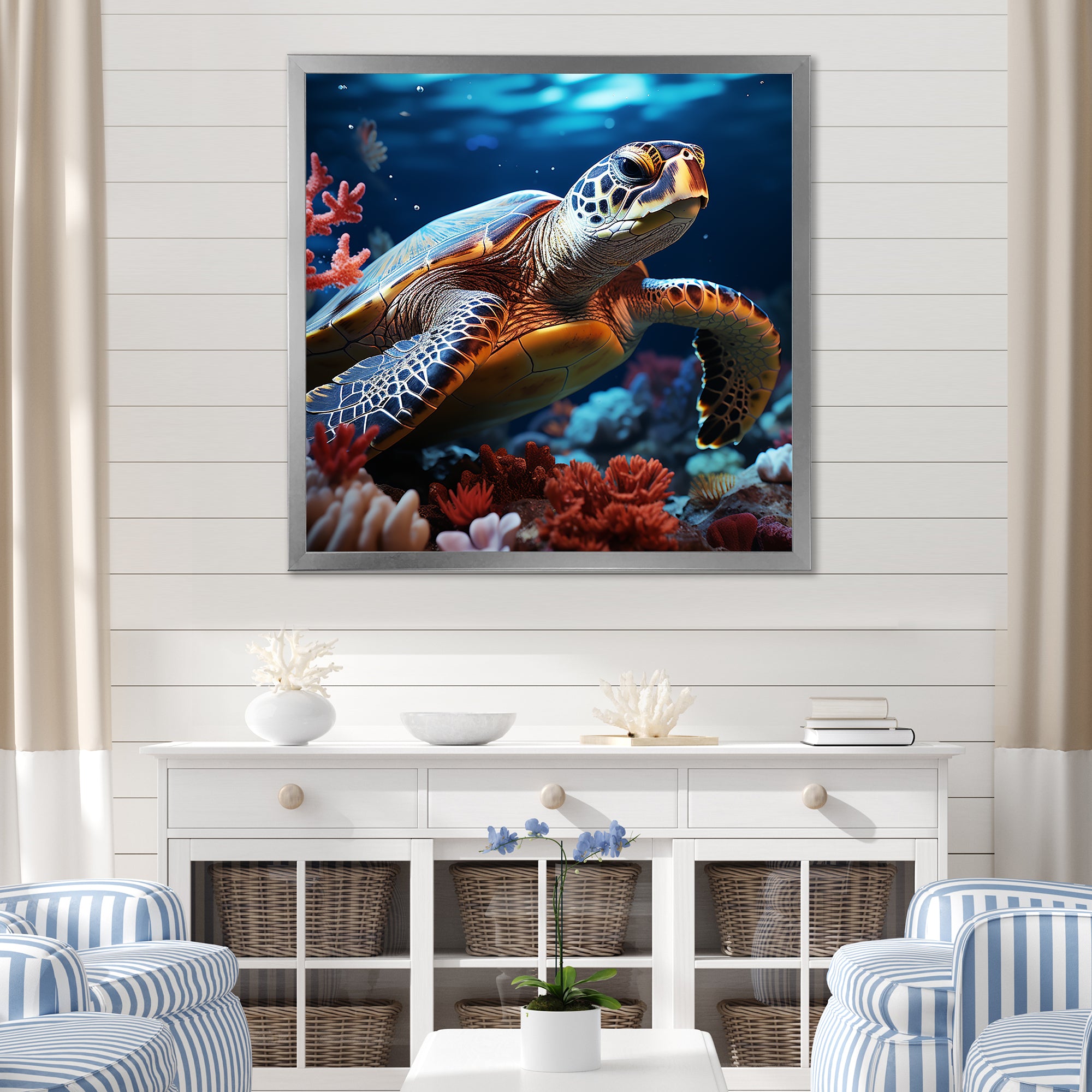Abstract Serenity - Turtle Framed Canvas Art