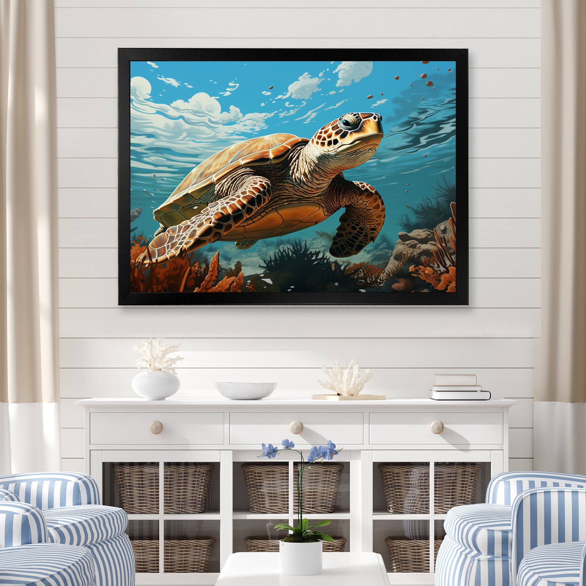 Classic Art Depiction Of A Turtles Coastal Life - Turtle Wall Decor