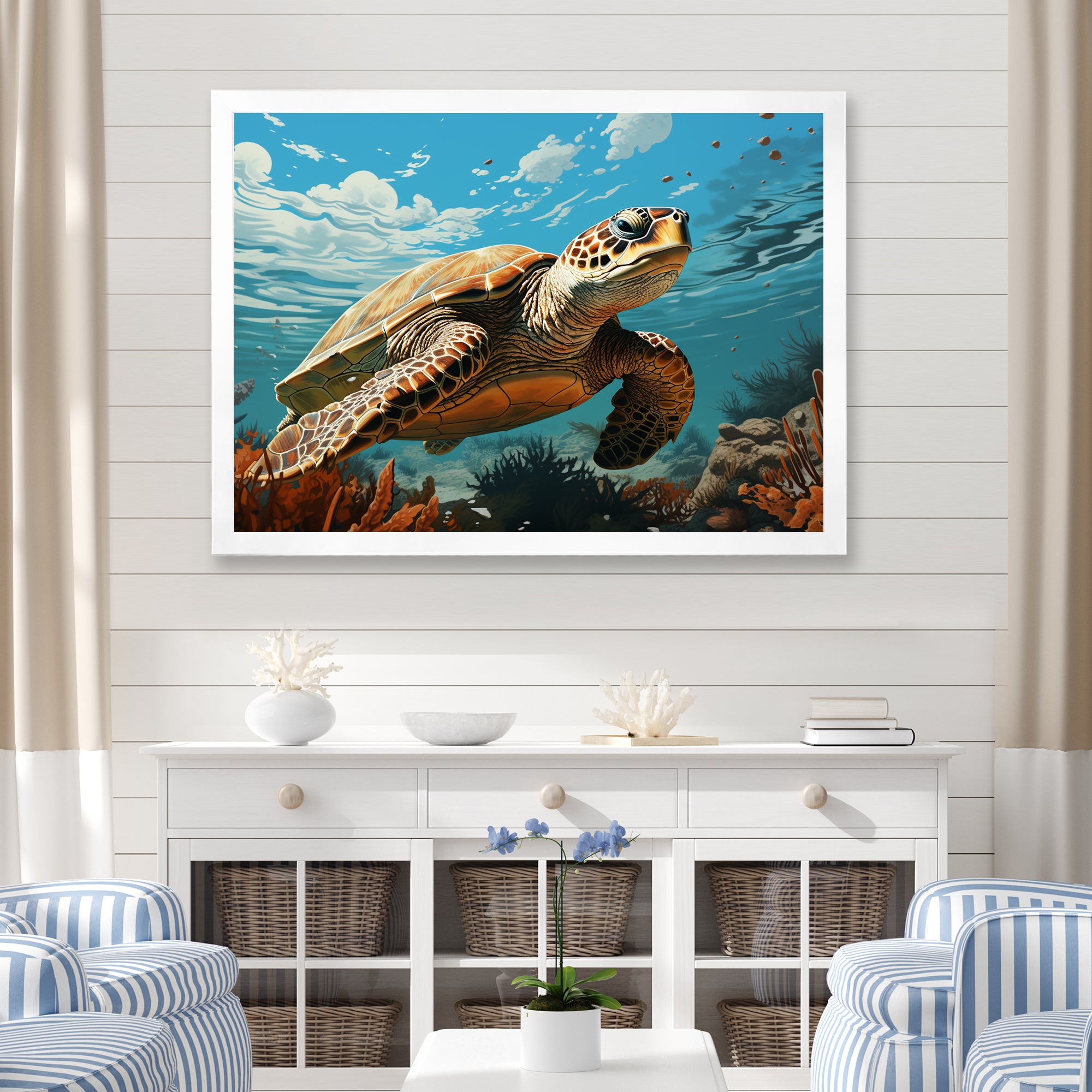 Classic Art Depiction Of A Turtles Coastal Life - Turtle Wall Decor
