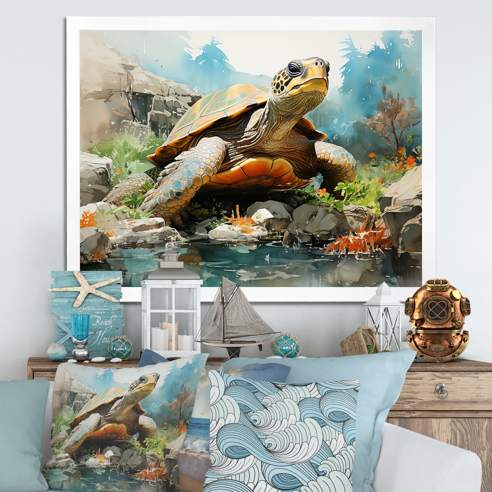 Contemporary Marine Life - Beige Turtle Wall Art