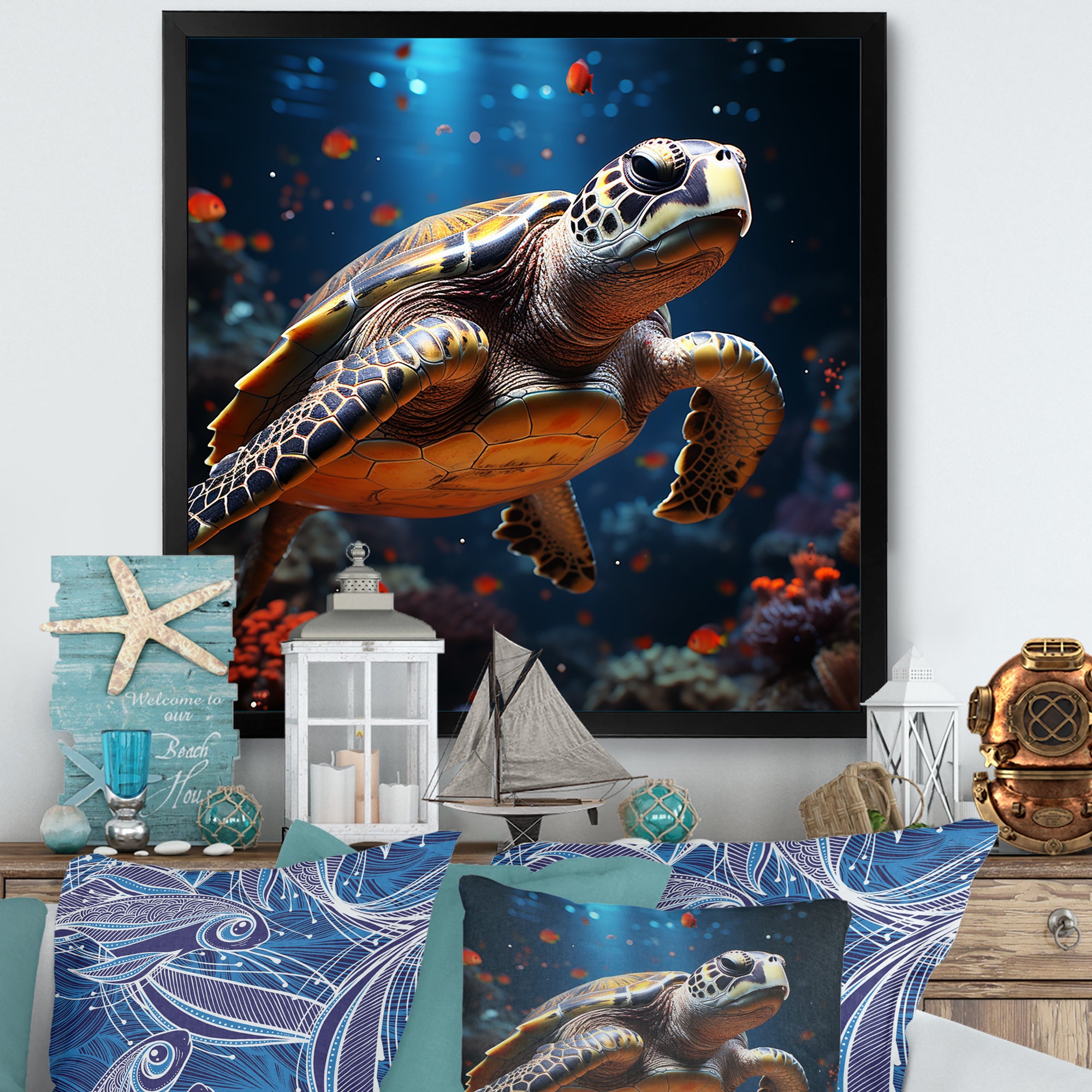 Cosmic Art Style Featuring A Turtle On A Cosmic - Turtle Large Canvas Wall Art