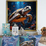 Cosmic Art Style Featuring A Turtle On A Cosmic - Turtle Large Canvas Wall Art