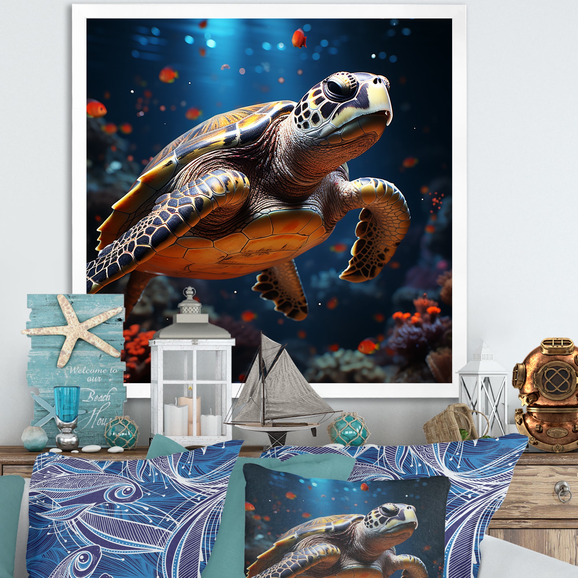Cosmic Art Style Featuring A Turtle On A Cosmic - Turtle Large Canvas Wall Art