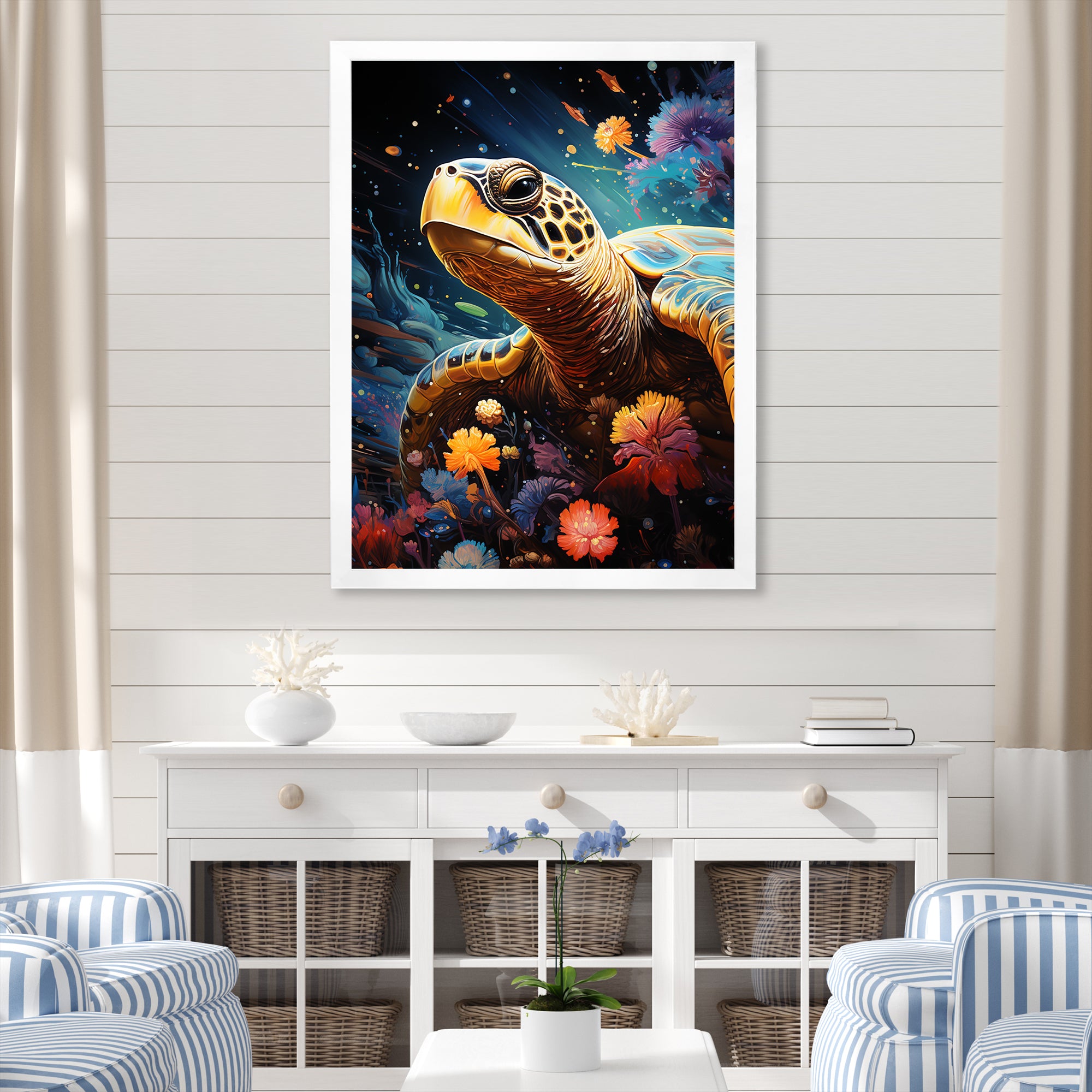 Cosmic Marine Journey - Turtle Living Room Wall Art