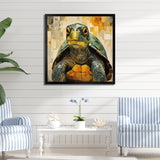 Cubist Abstraction Of A Turtle Using Olive Green - Turtle Canvas Wall Art