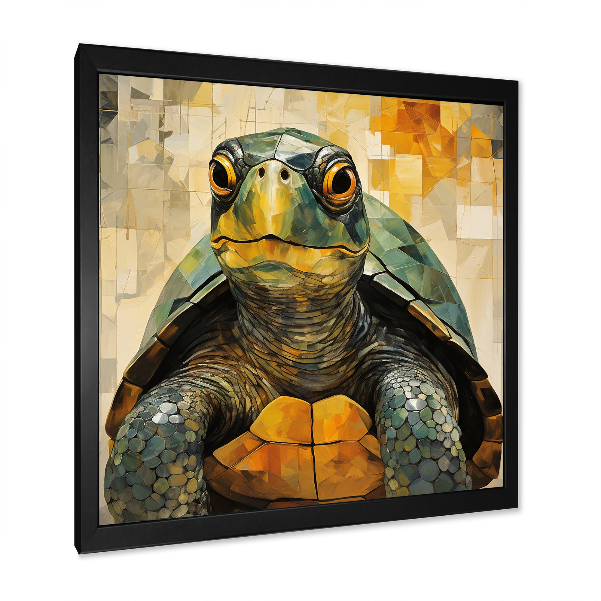 Cubist Abstraction Of A Turtle Using Olive Green - Turtle Canvas Wall Art