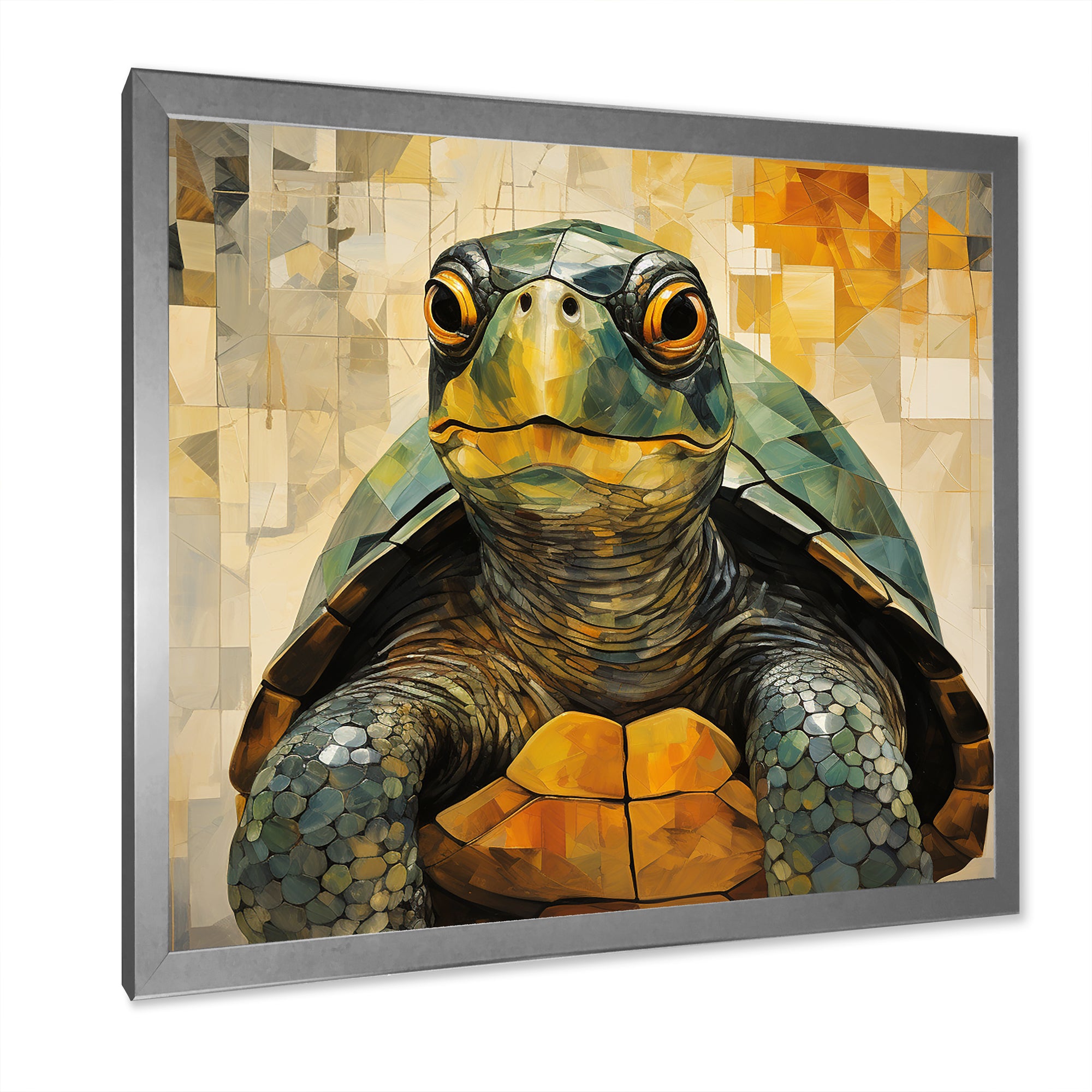 Cubist Abstraction Of A Turtle Using Olive Green - Turtle Canvas Wall Art