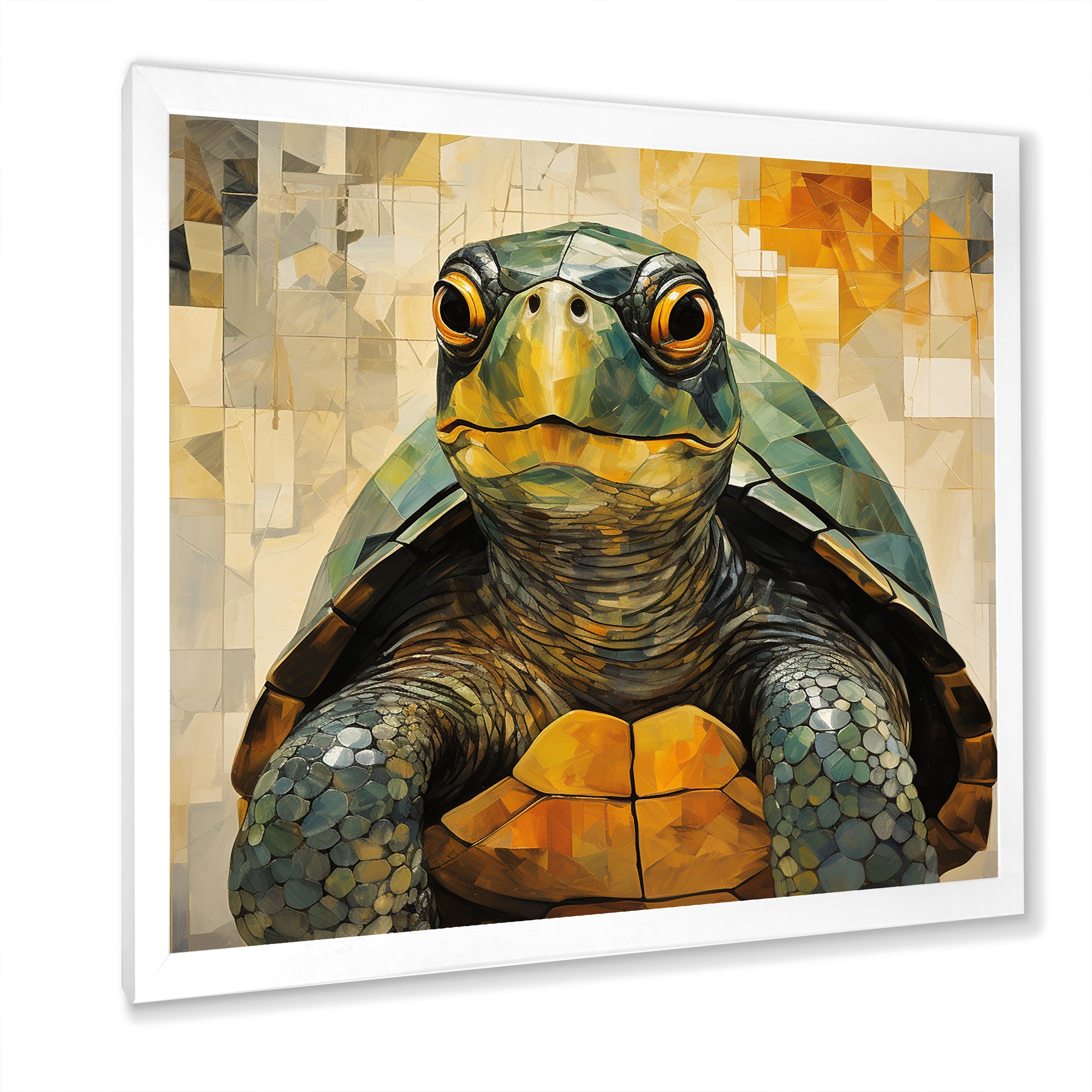 Cubist Abstraction Of A Turtle Using Olive Green - Turtle Canvas Wall Art