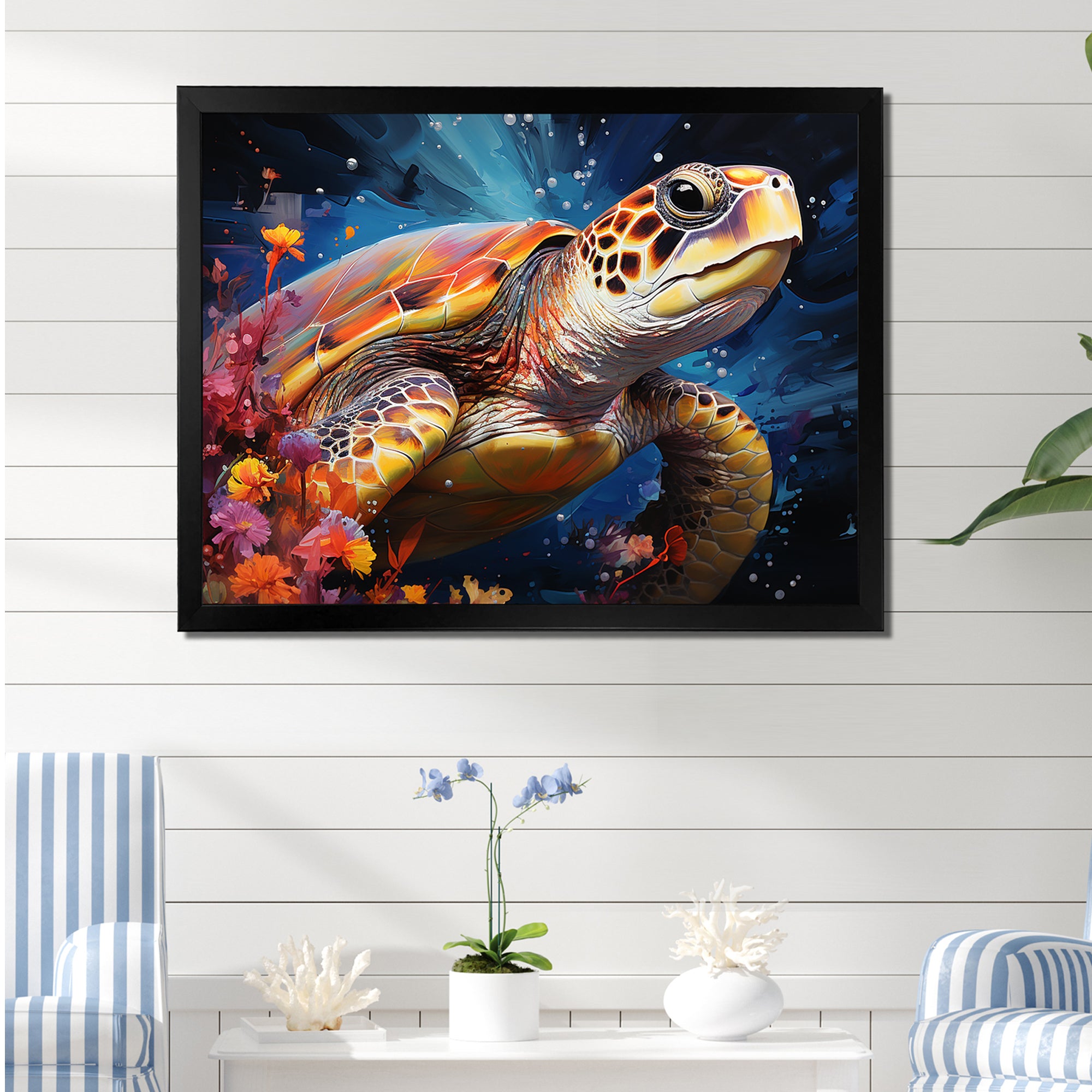 Serene Turtle Underwaters - Blue Turtle Wall Art