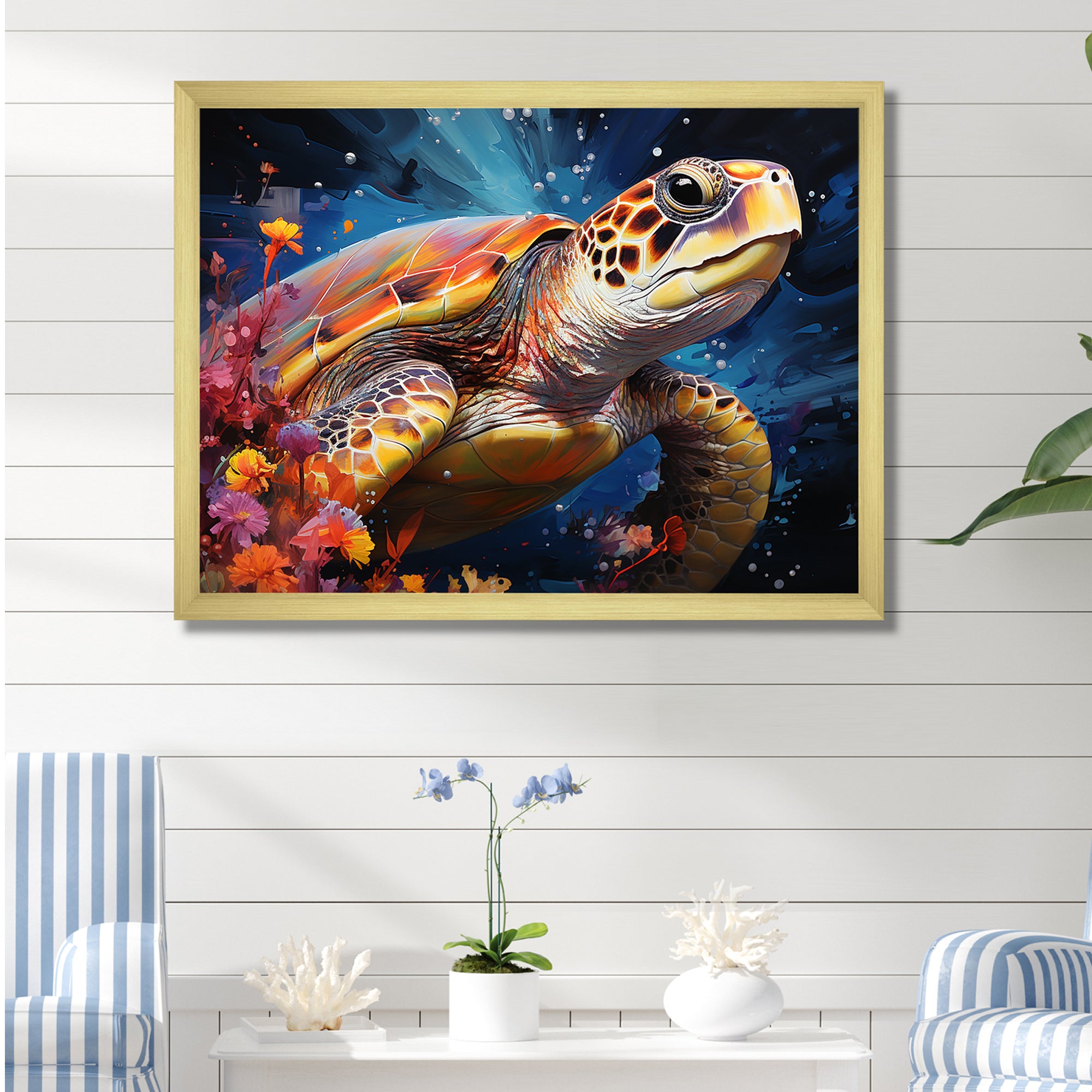 Serene Turtle Underwaters - Blue Turtle Wall Art