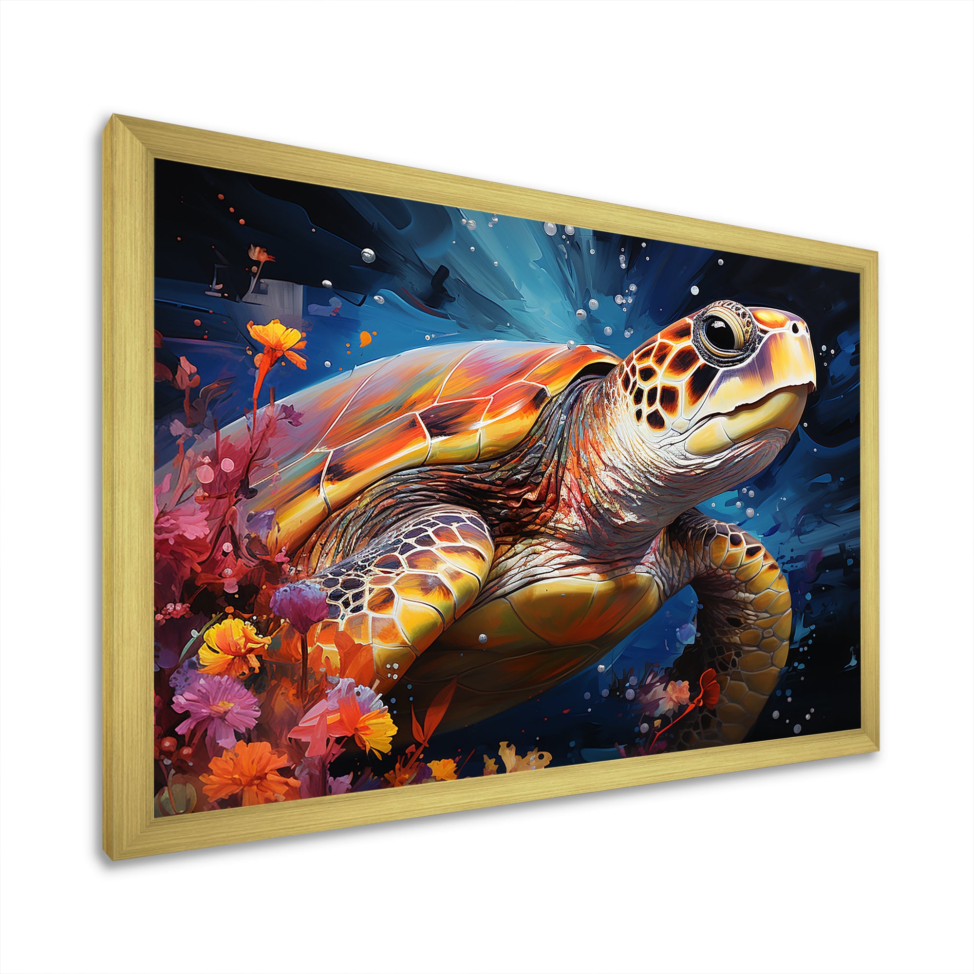 Serene Turtle Underwaters - Blue Turtle Wall Art