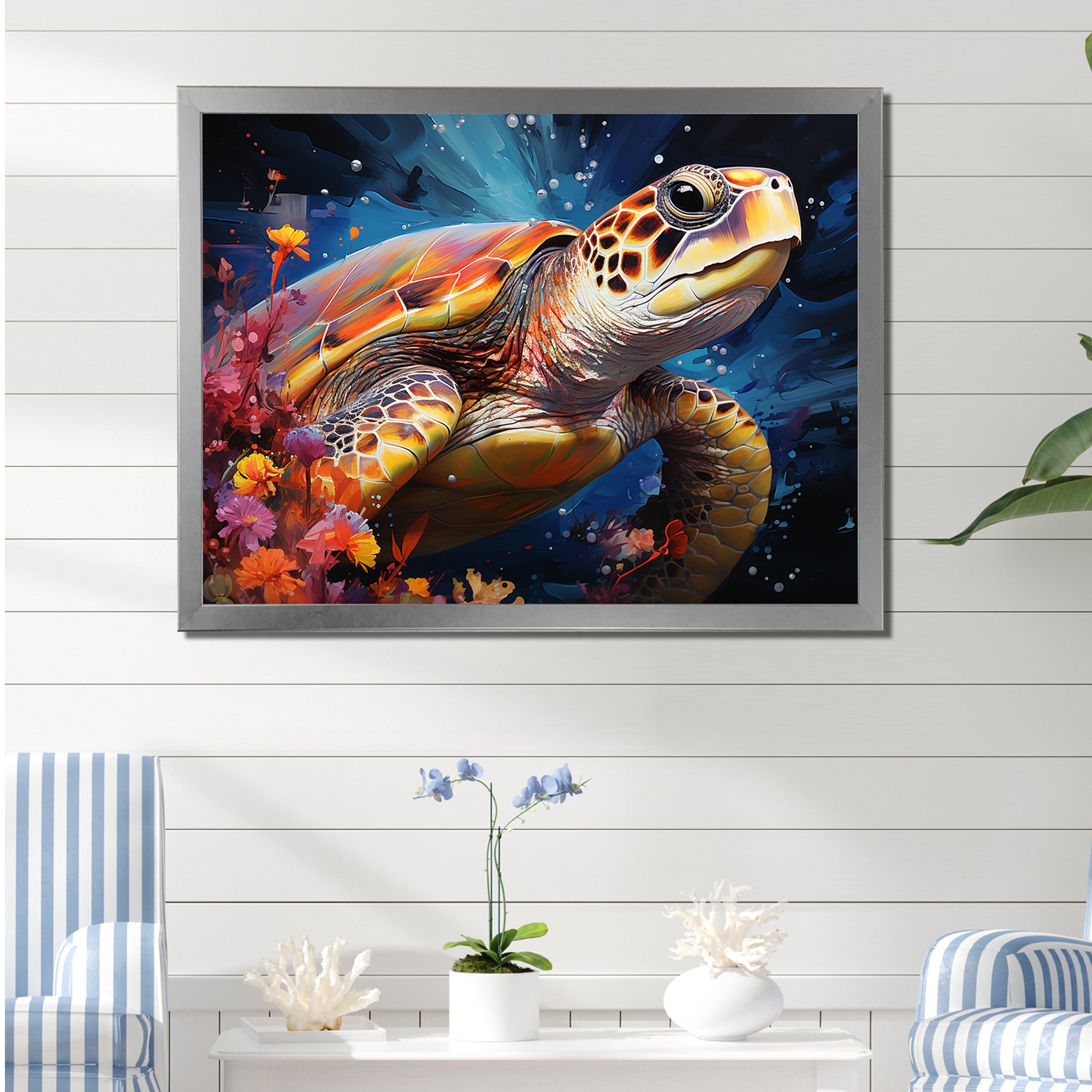 Serene Turtle Underwaters - Blue Turtle Wall Art