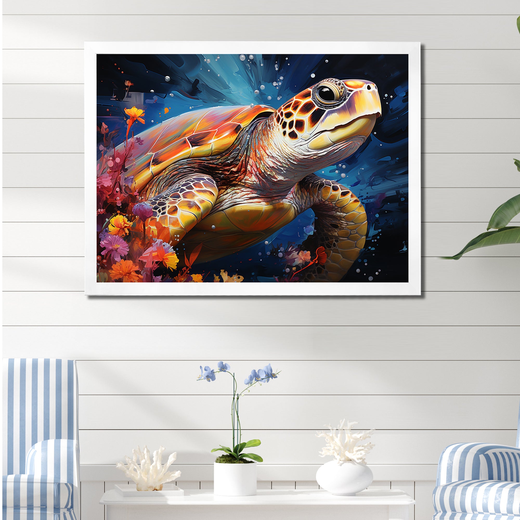 Serene Turtle Underwaters - Blue Turtle Wall Art