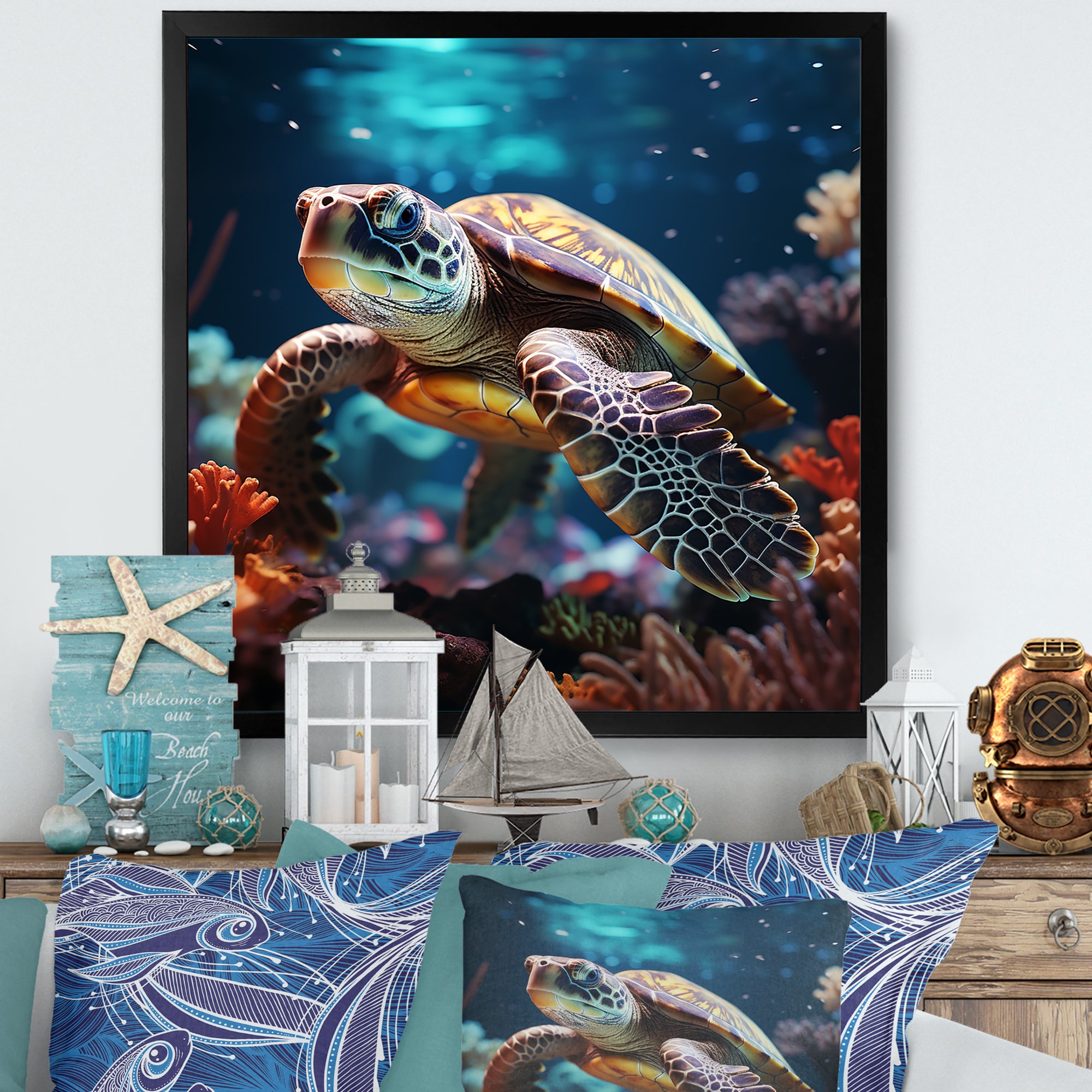 Tranquility Of A Turtle In A Dream - Turtle Framed Canvas Art