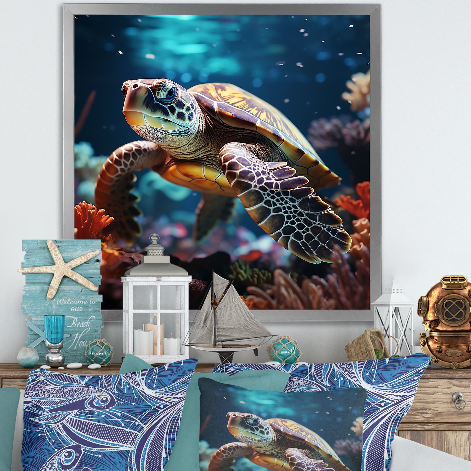 Tranquility Of A Turtle In A Dream - Turtle Framed Canvas Art