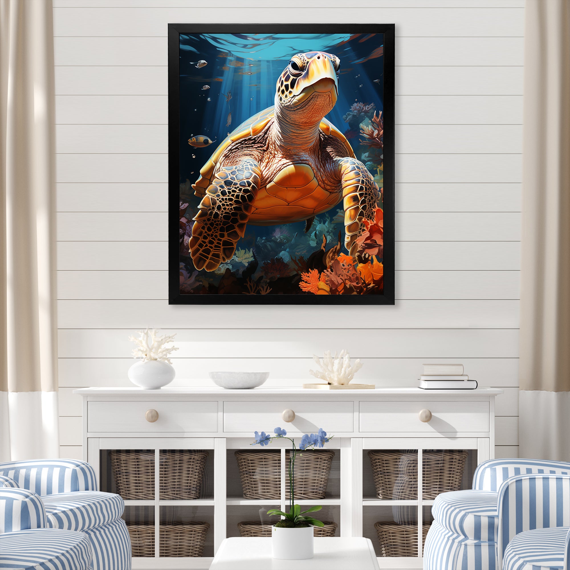 Fantasy Reef - Turtle Large Canvas Wall Art