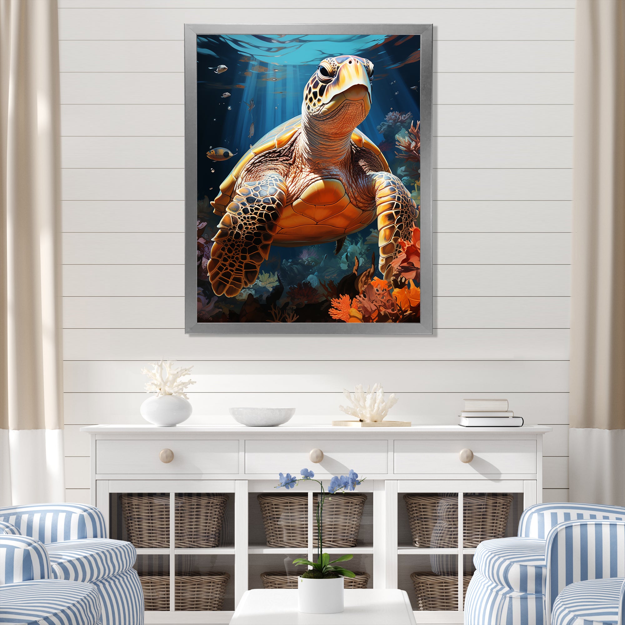 Fantasy Reef - Turtle Large Canvas Wall Art