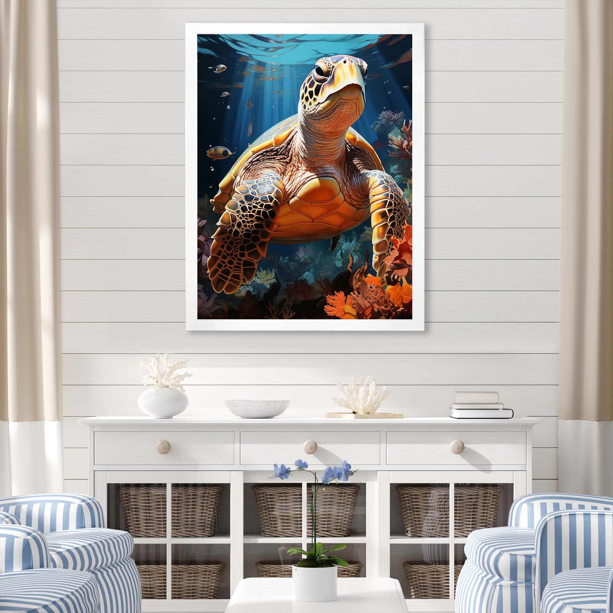 Fantasy Reef - Turtle Large Canvas Wall Art