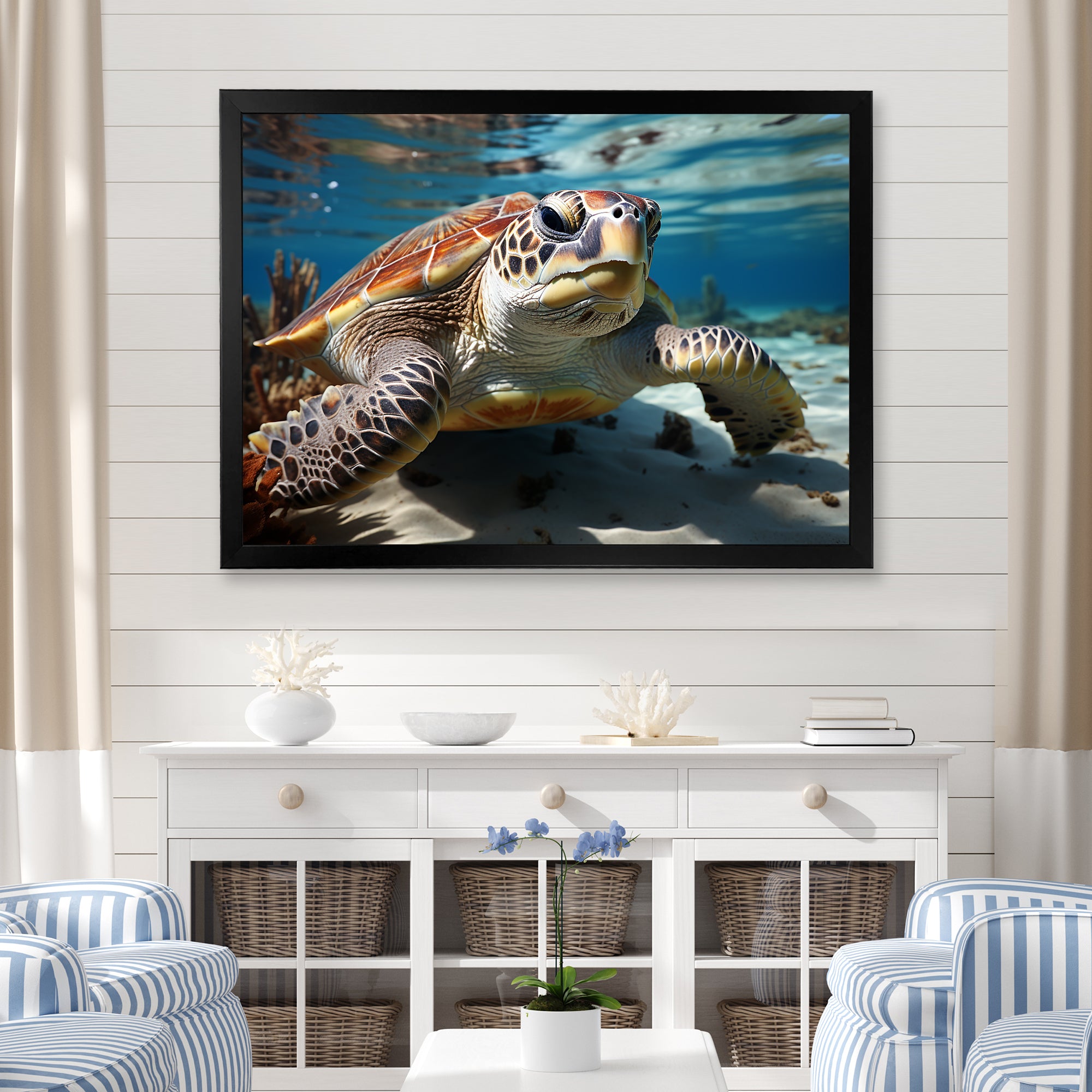 Minimalist Lagoon Turtle - Turtle Wall Art Prints