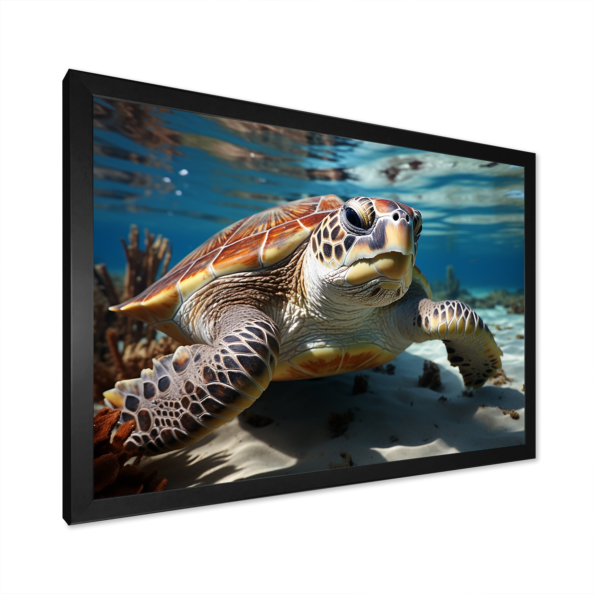 Minimalist Lagoon Turtle - Turtle Wall Art Prints