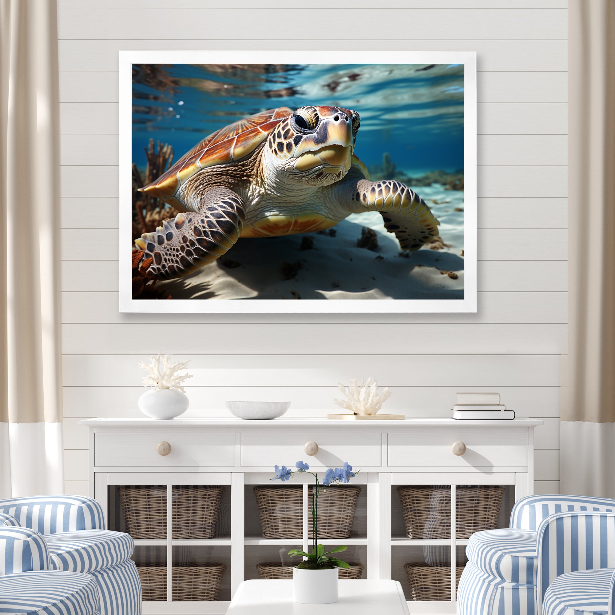 Minimalist Lagoon Turtle - Turtle Wall Art Prints