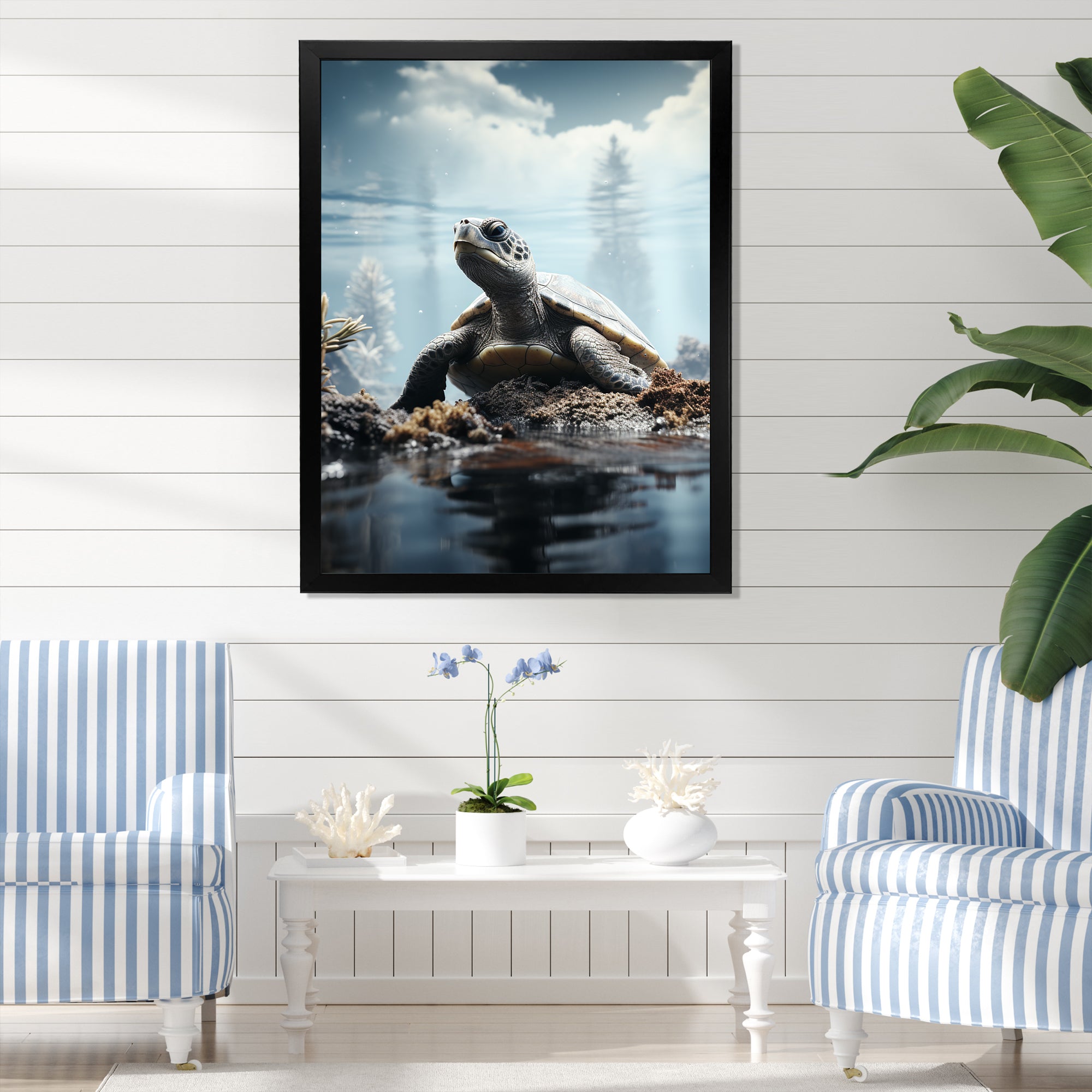 Minimalist Portrayal Of A Turtle - Black Turtle Wall Art