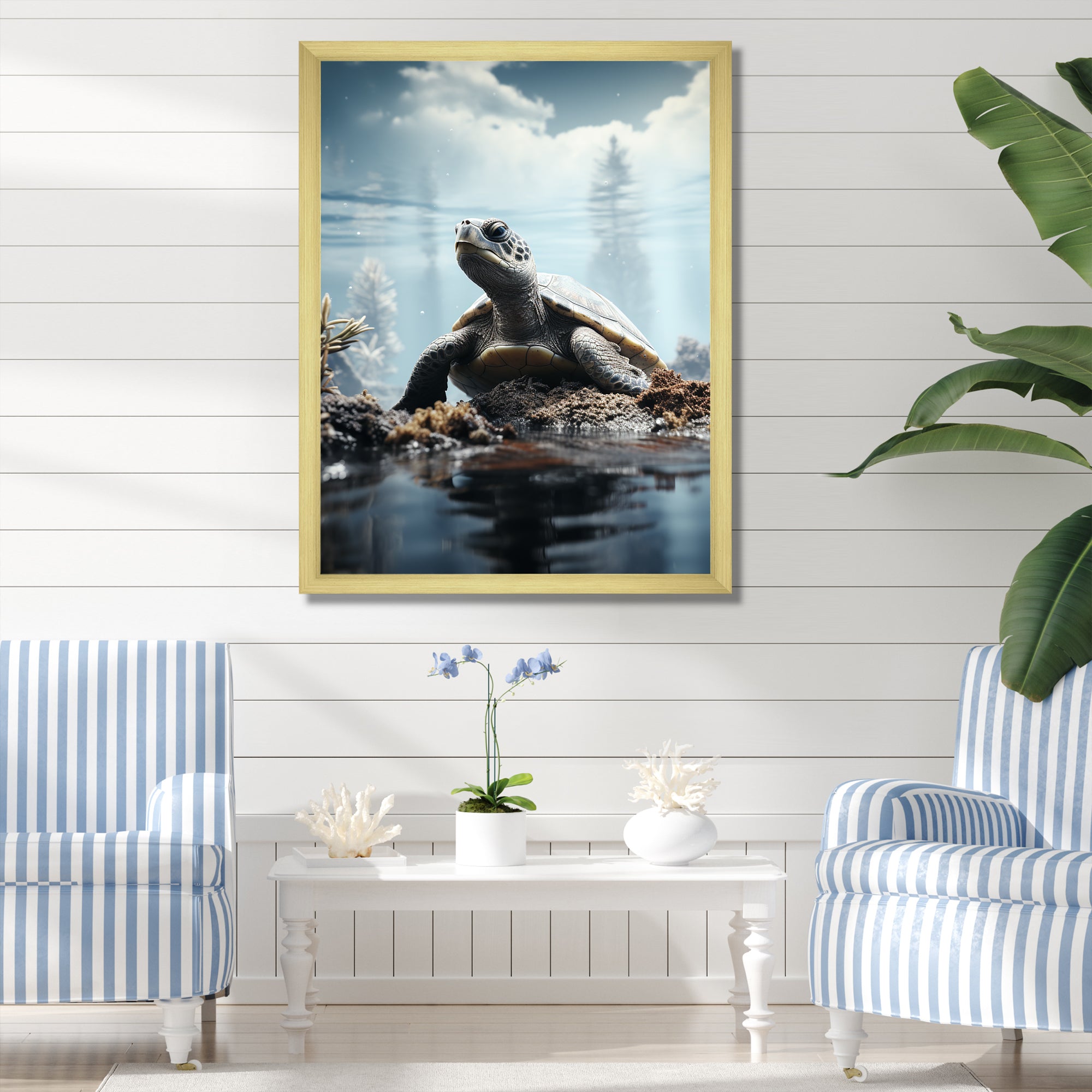 Minimalist Portrayal Of A Turtle - Black Turtle Wall Art