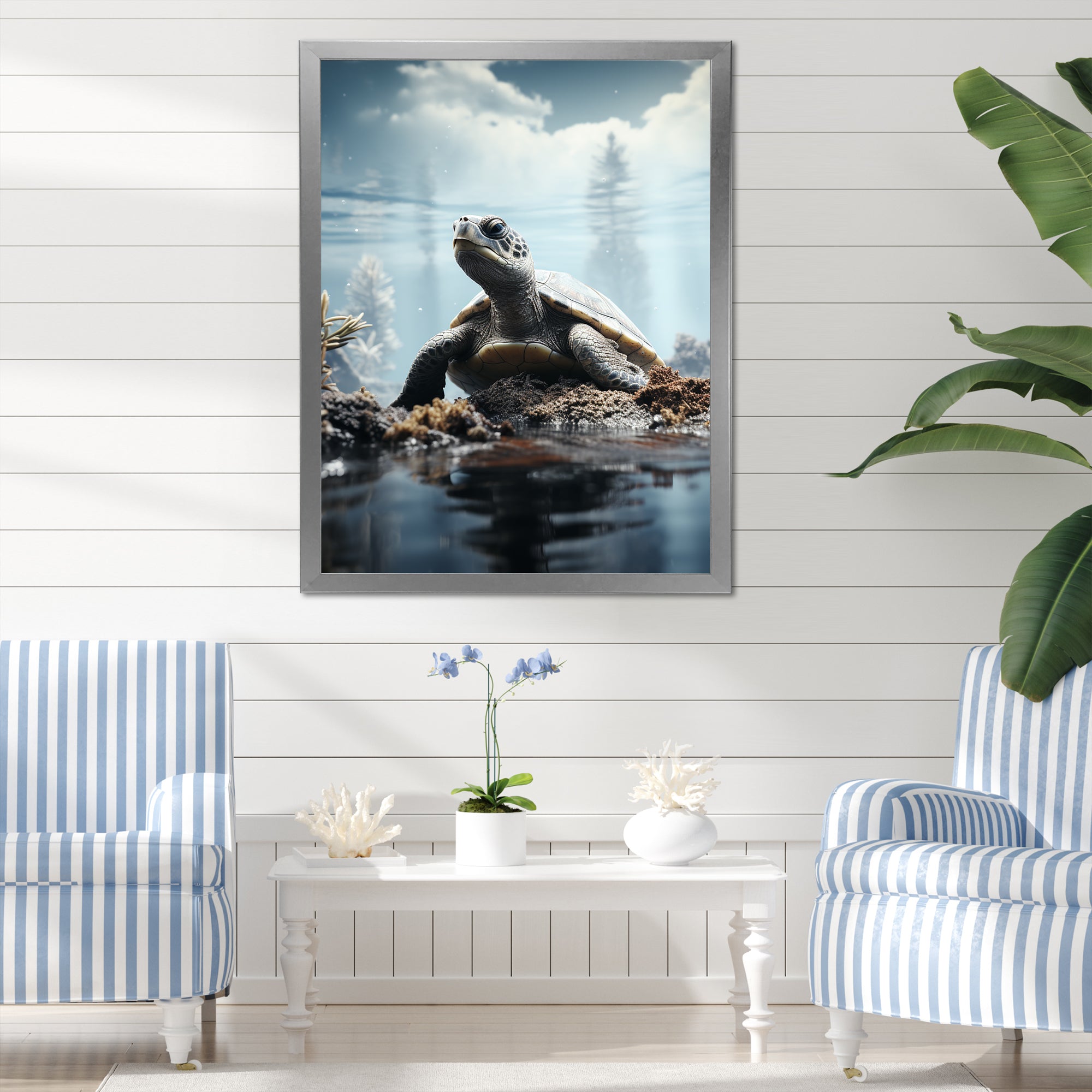 Minimalist Portrayal Of A Turtle - Black Turtle Wall Art