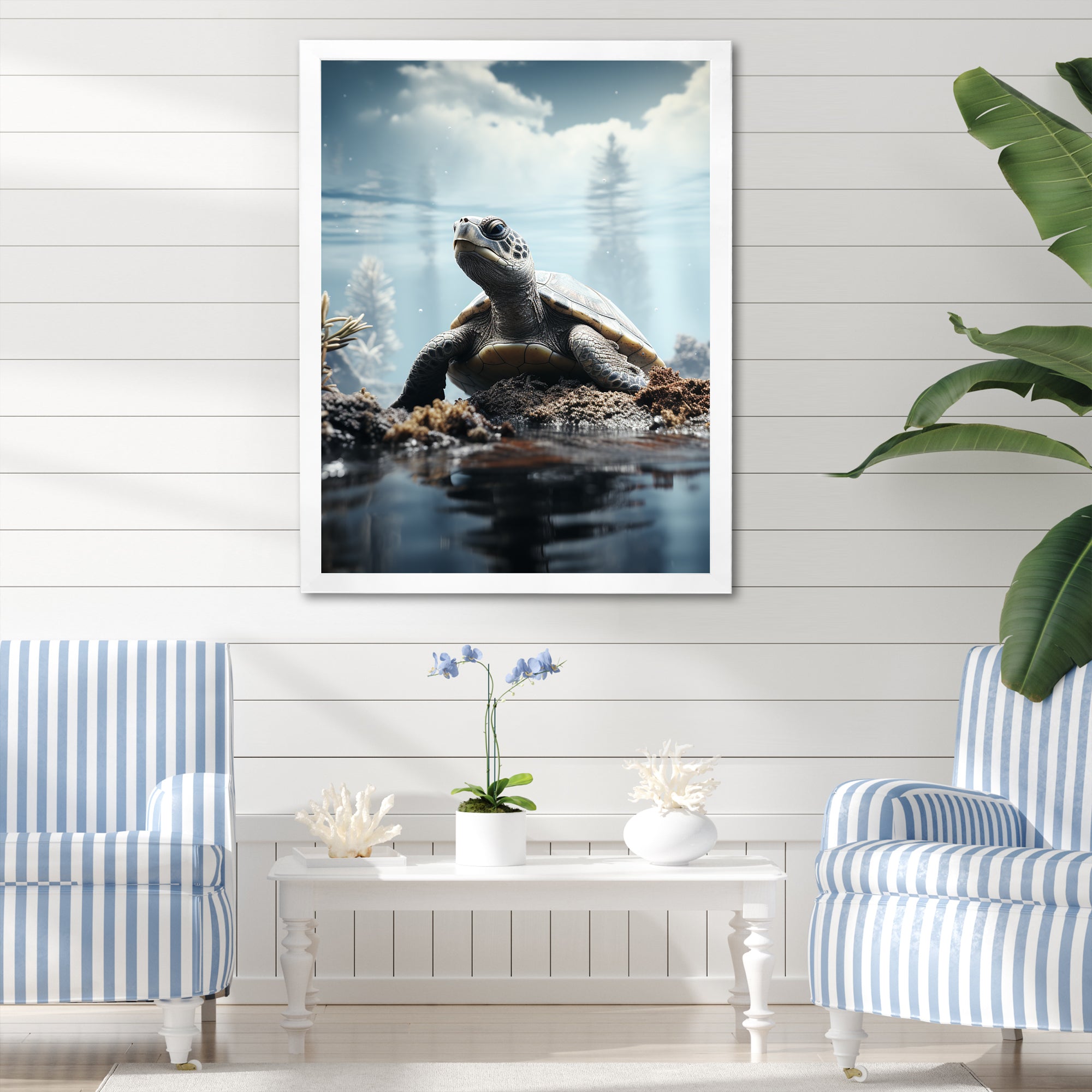 Minimalist Portrayal Of A Turtle - Black Turtle Wall Art