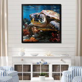 Curious Underwater Sea Turtle - Gray Turtle Wall Art