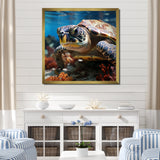 Curious Underwater Sea Turtle - Gray Turtle Wall Art