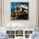 Curious Underwater Sea Turtle - Gray Turtle Wall Art