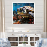Curious Underwater Sea Turtle - Gray Turtle Wall Art